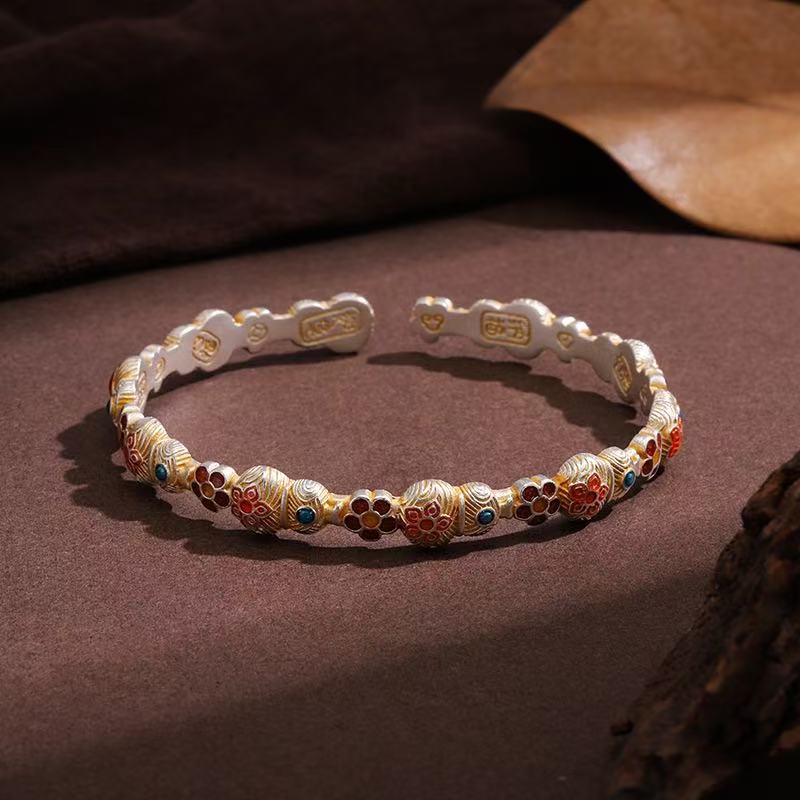 足银手镯 金葫芦宝相花手镯足银开口吉言情人节礼物