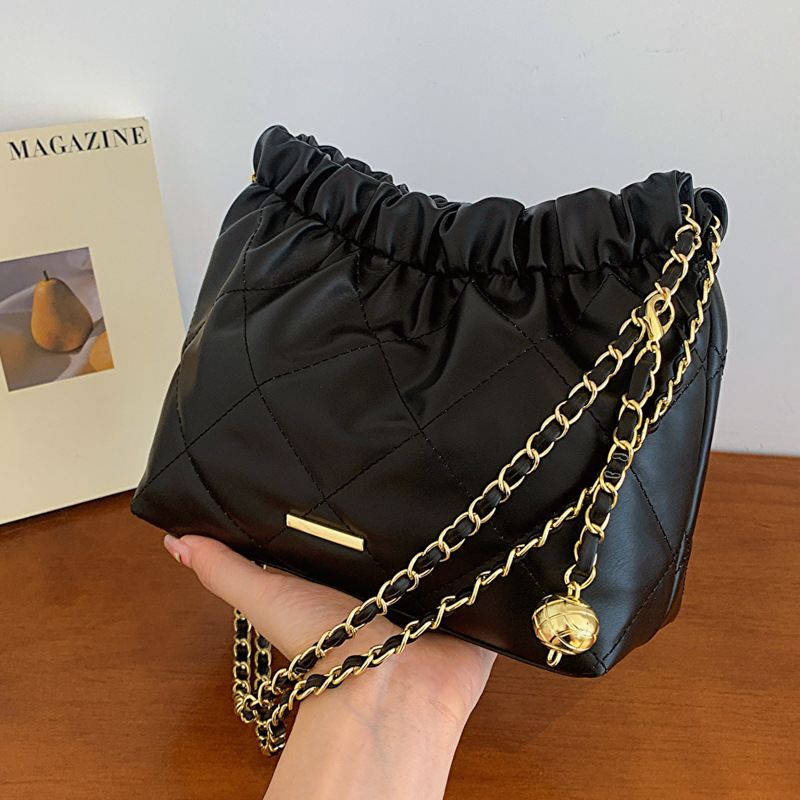 韩版时尚抽绳小包包女链条包2024春季新款百搭ins单肩腋下水桶包