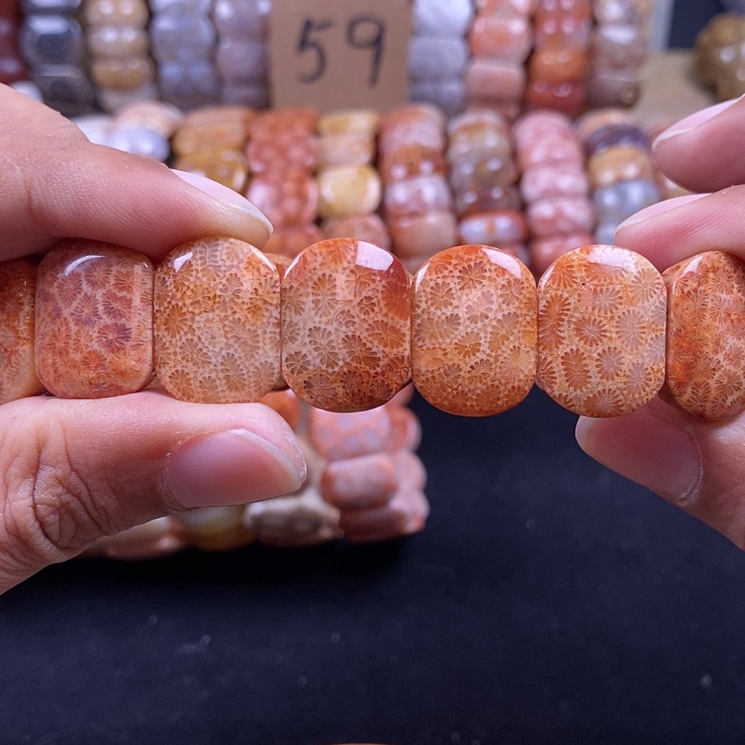 硅化珊瑚（珊瑚玉）未镶嵌手串红荷叶花91