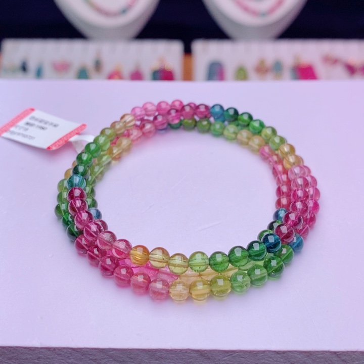 手链碧玺未镶嵌三圈圆珠手链yy