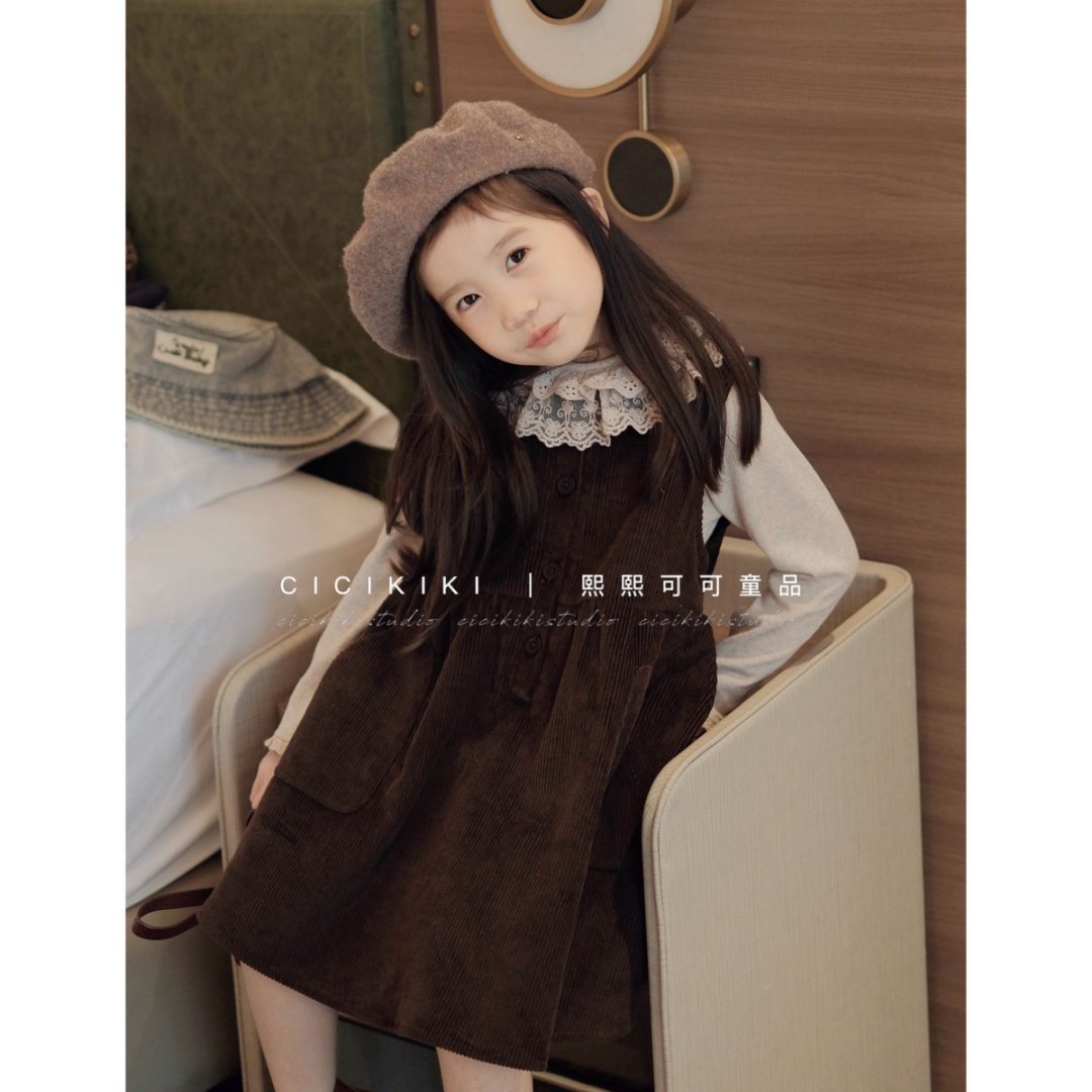 【熙熙可可】2025新款女童秋冬季百搭灯芯绒韩系棉连衣裙 BXQ2568