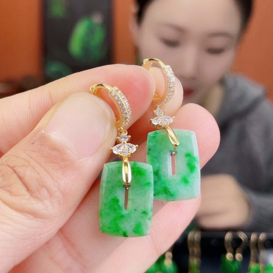 翡翠银S925镶嵌耳饰