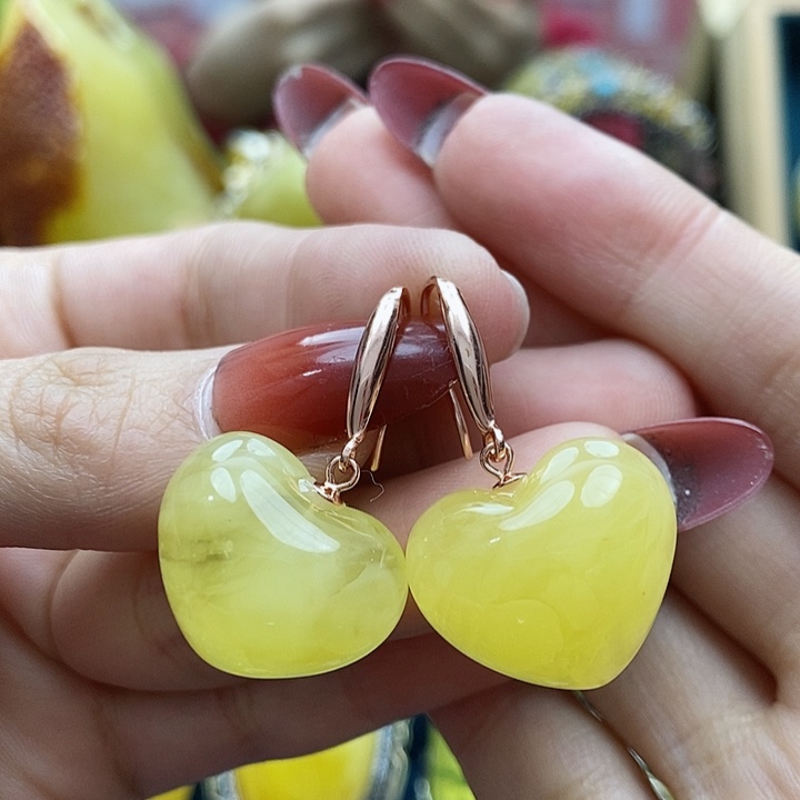 琥珀耳饰银S925镶嵌耳环