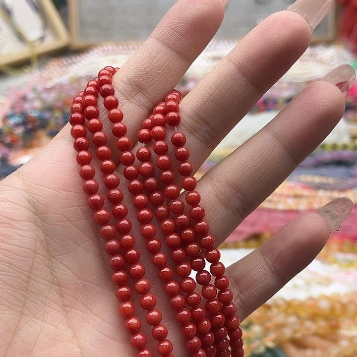 玛瑙/玉髓珠宝半成品未镶嵌一条4.5mm左右红精灵