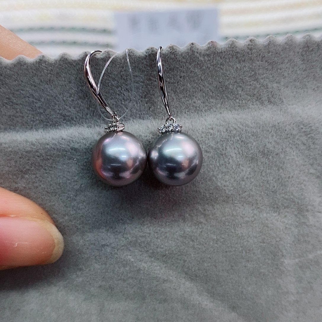 银S925镶嵌耳饰海水珍珠10-11