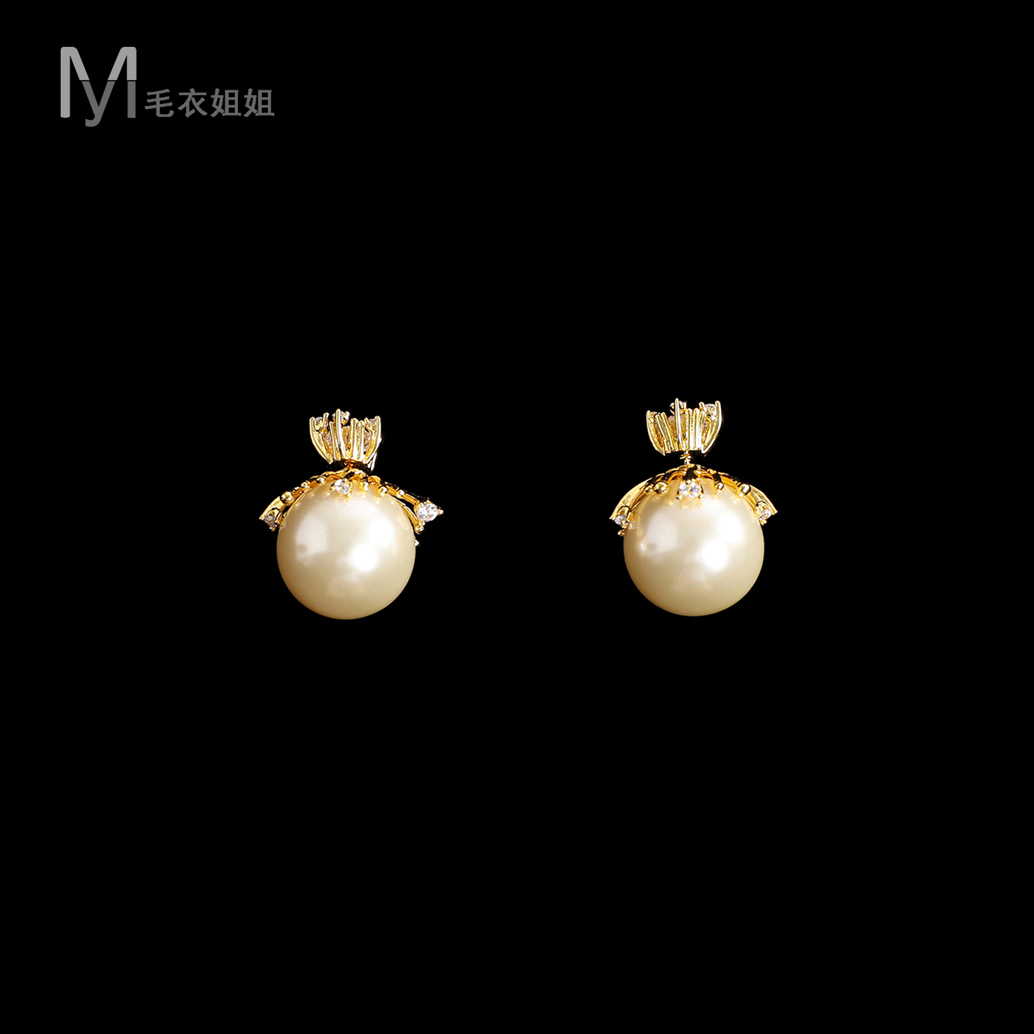 铜合金玻璃耳饰 前后两戴珠珠耳饰超闪精致耳钉女809-EH002