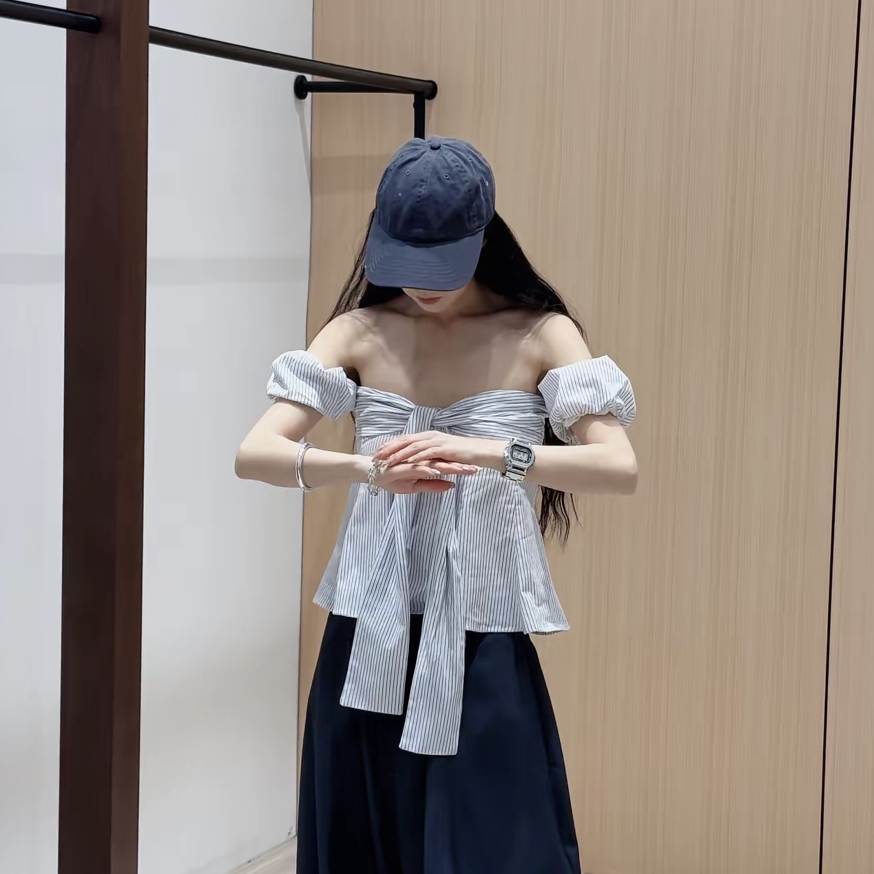 绑带抹胸～纯欲风一字肩短袖衬衫修身显瘦性感气质上衣
