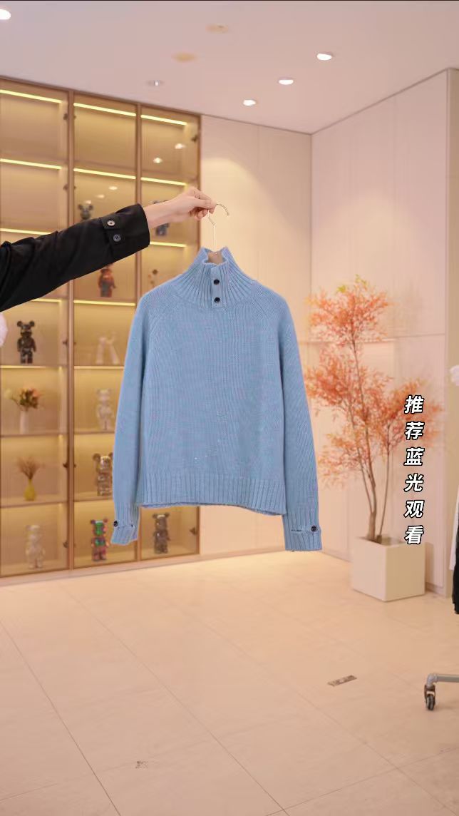 2025秋冬新款七彩花纱高领纽扣羊绒羊毛针织套头衫