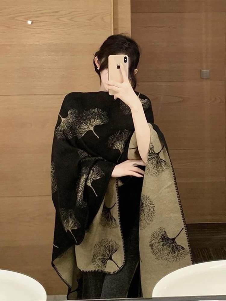 小九九 外搭披肩女民族风银杏叶空调房斗篷旅游外搭披风75062