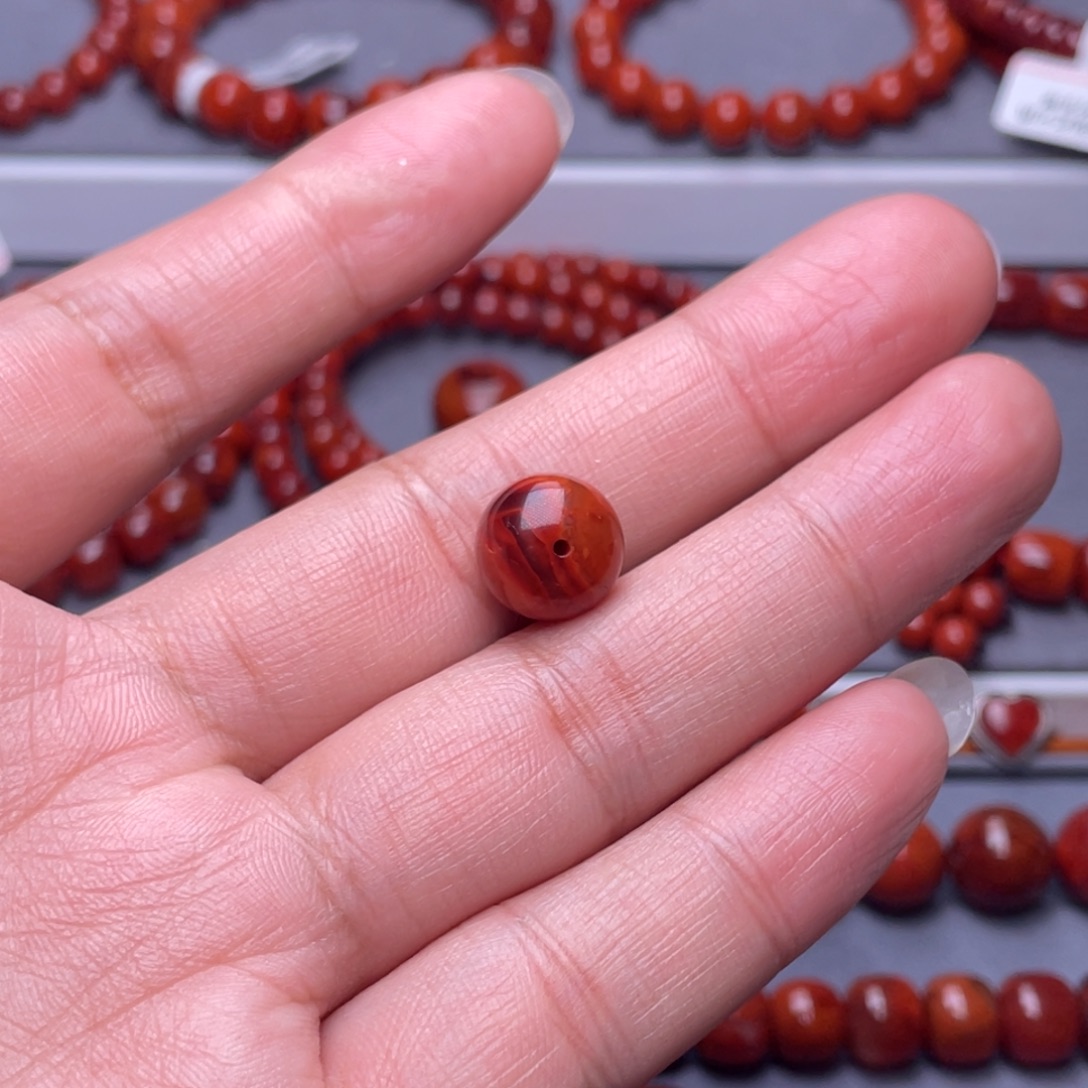 甘***勇南红玛瑙未镶嵌配珠12.2mm瓦西火焰纹老型单珠