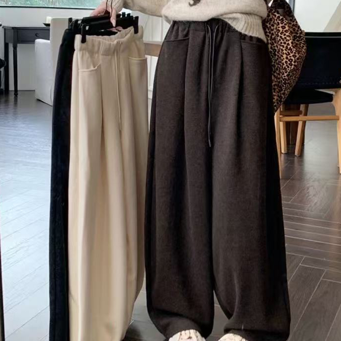 衣号店 冬款加绒超百搭韩版慵懒垂感显瘦高腰直筒阔腿25096