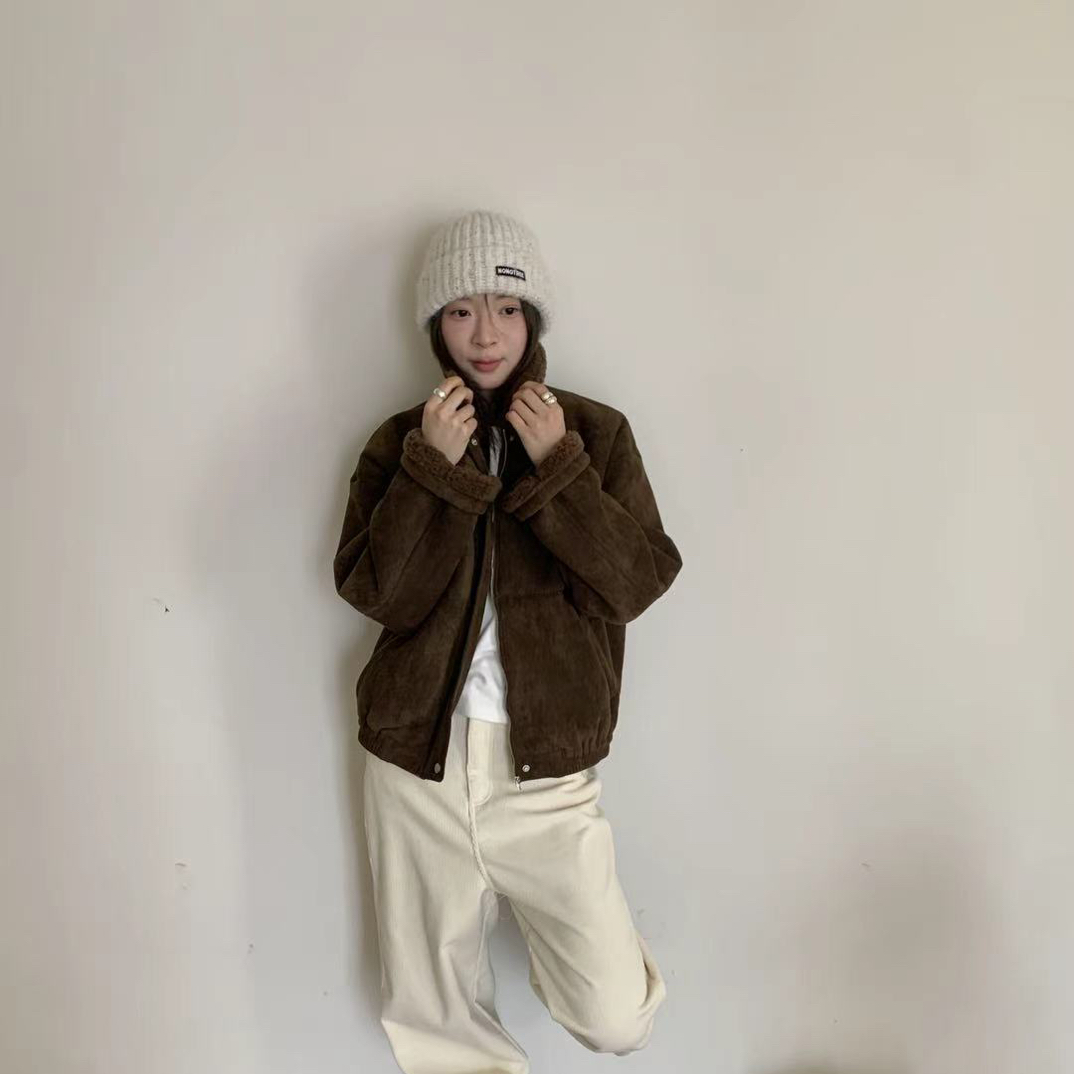 abow@82875 韩系复古风百搭羔羔毛短外套 12-4