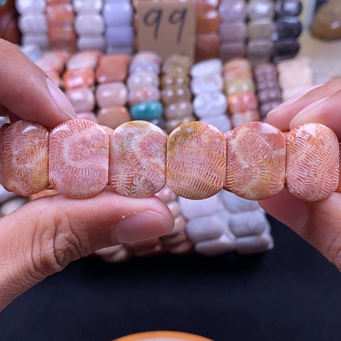 硅化珊瑚（珊瑚玉）未镶嵌手牌彩龙骨19