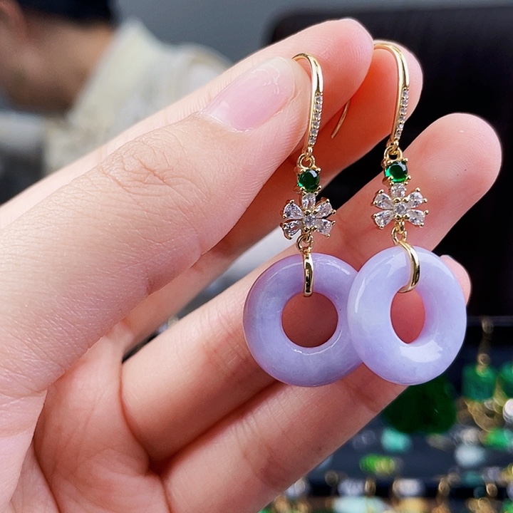 翡翠耳饰银S925镶嵌饰品