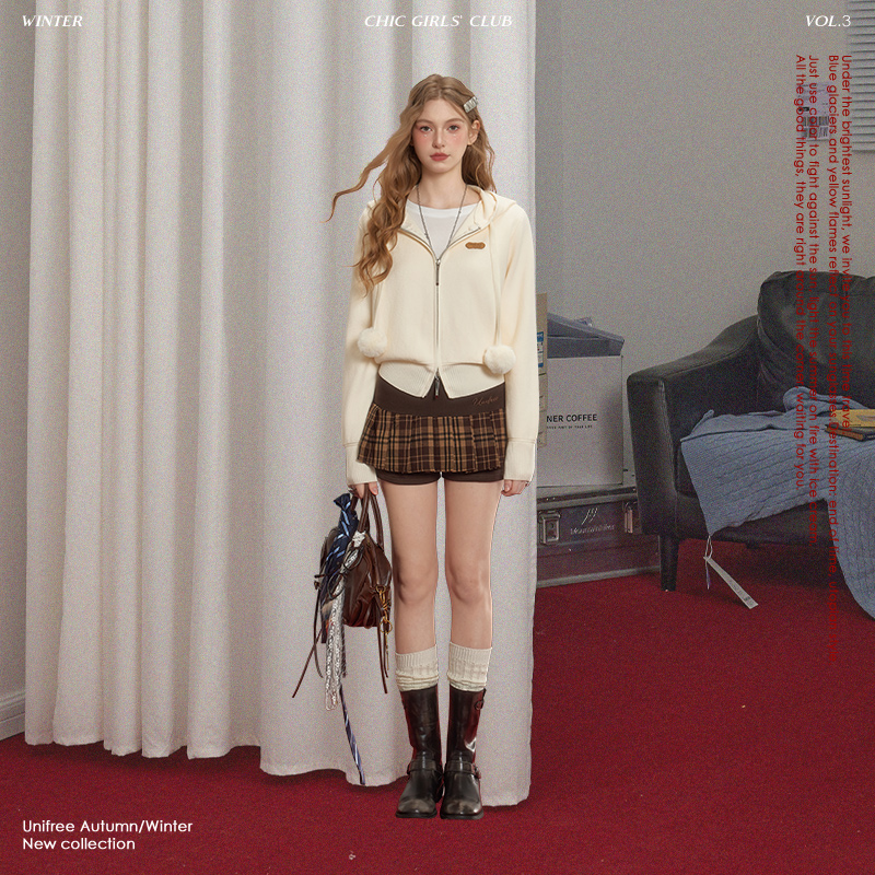 unifree秋冬甜美针织衫奶呼呼软糯白色小香风可爱高质量长袖开衫