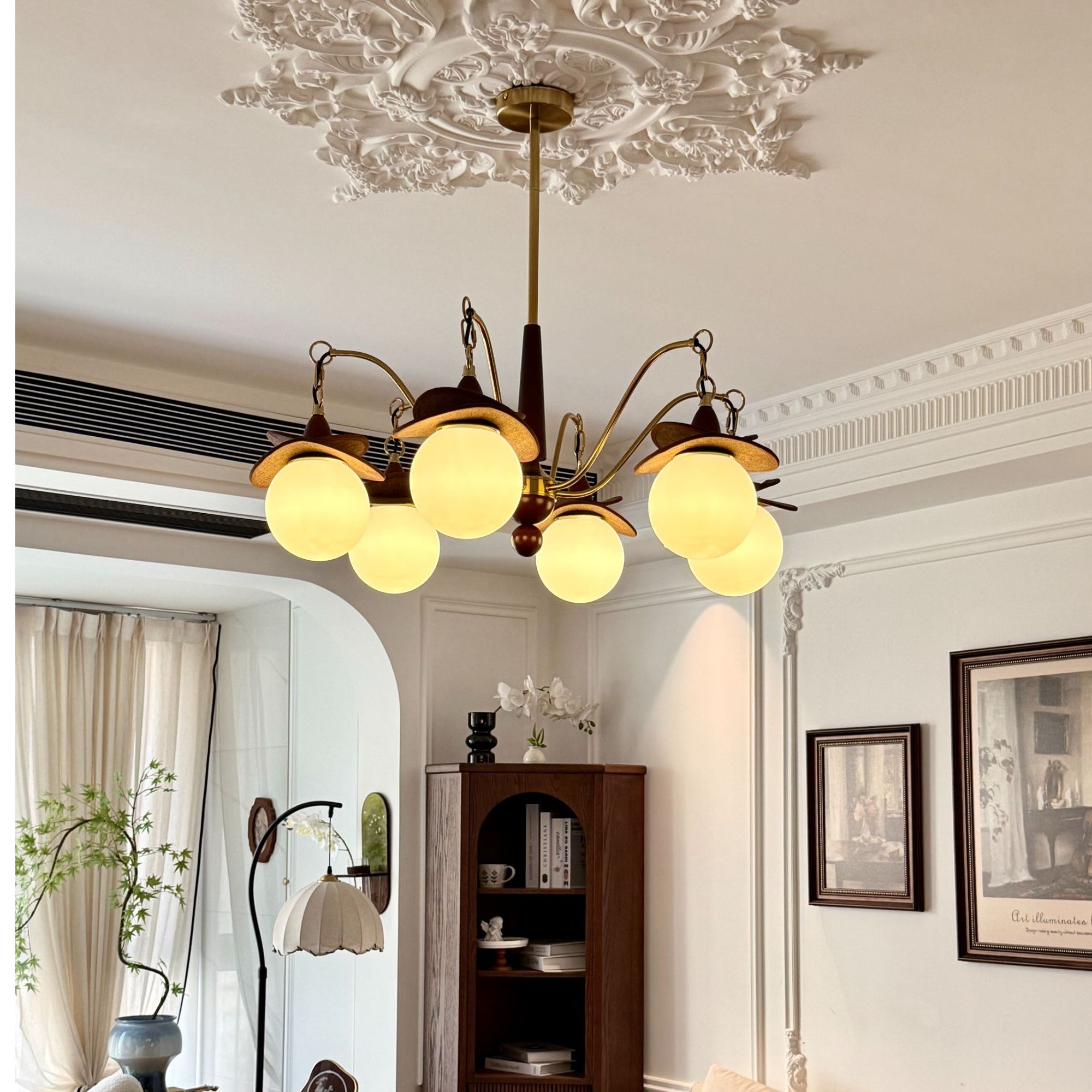 客厅魔豆吊灯中古风法式复古大厅主灯餐厅卧室灯新款民宿实木灯具