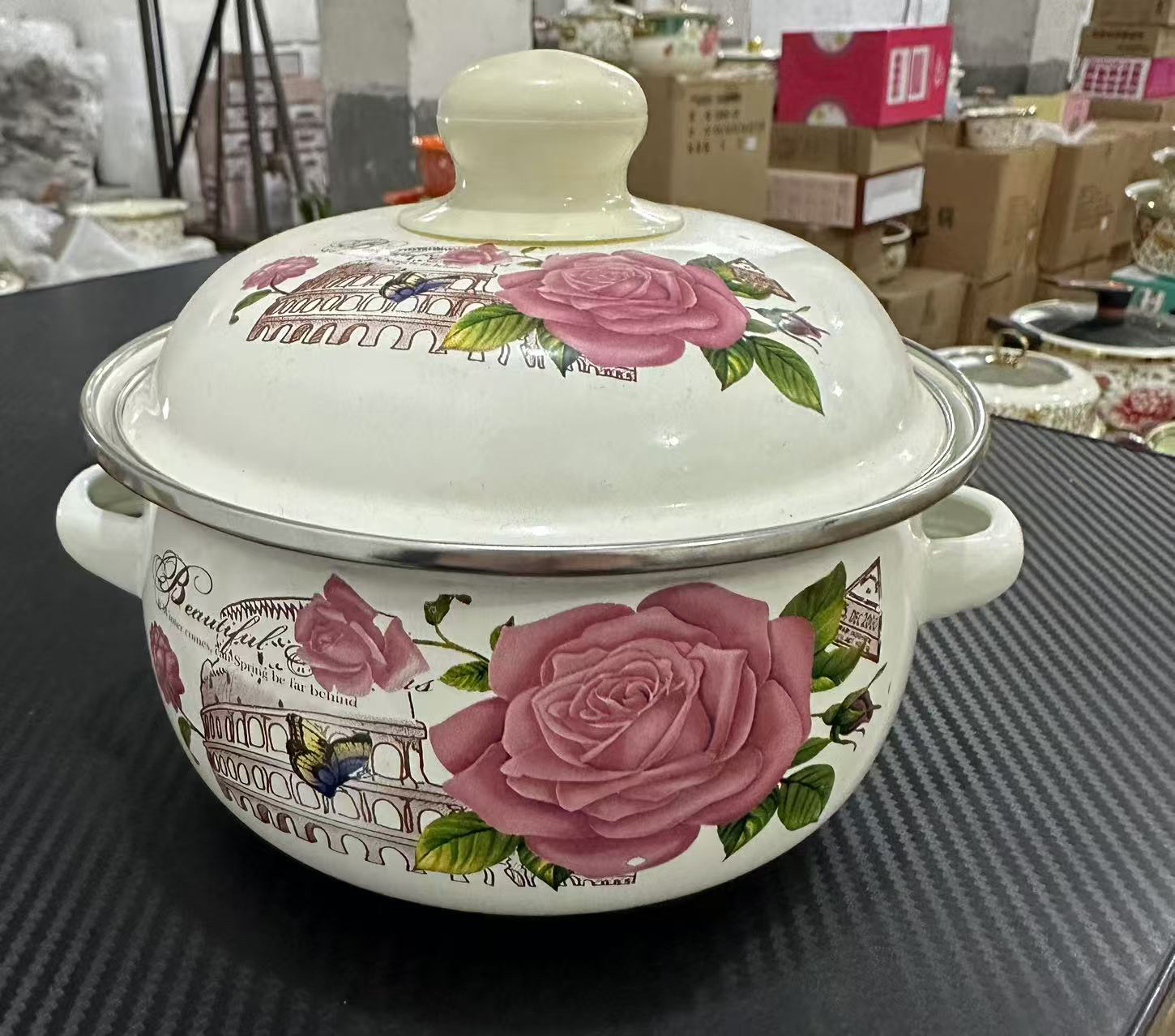 16公分巴黎春天搪瓷奶锅