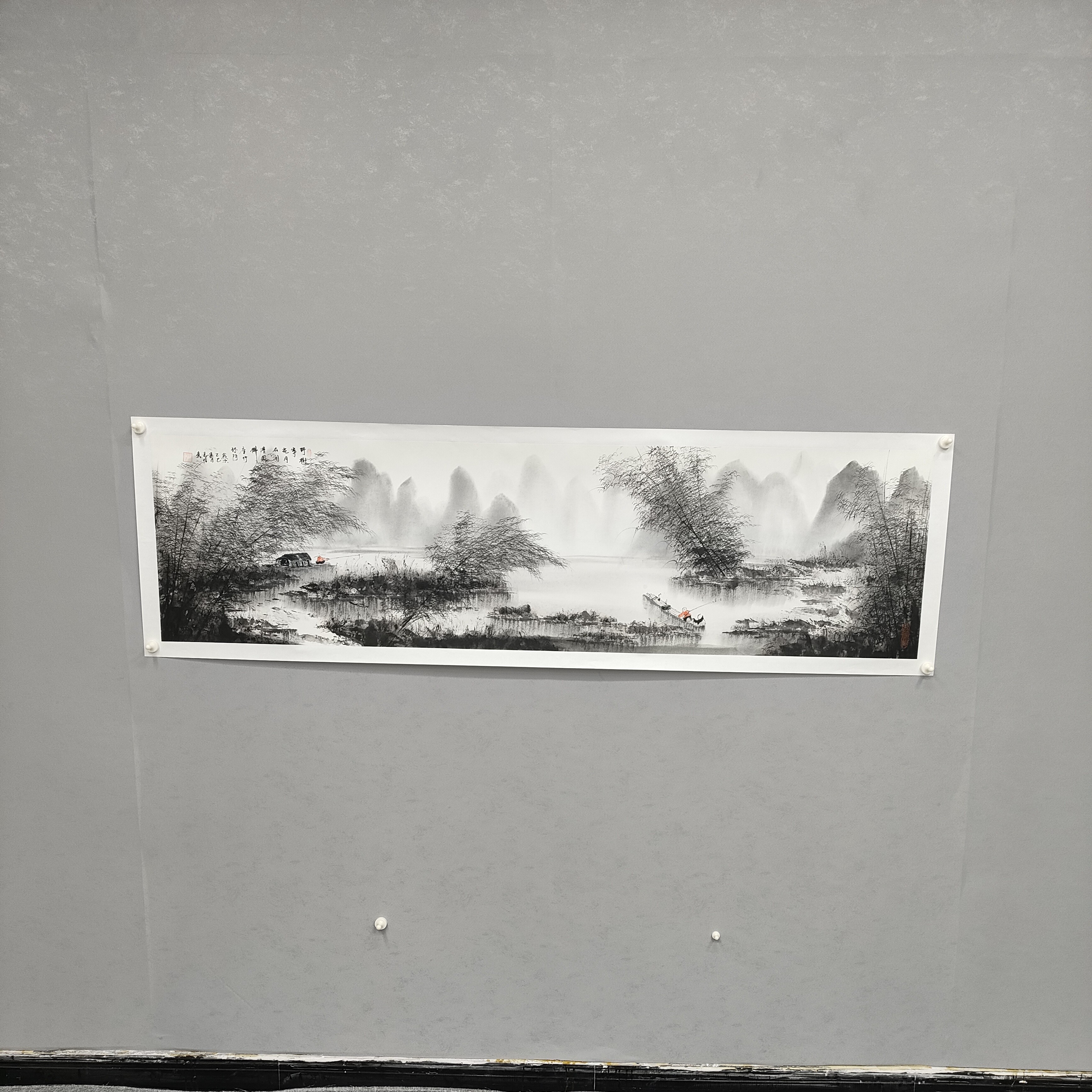 易悖老师漓江神韵传统水墨山水画六尺对开（47*180)厘米