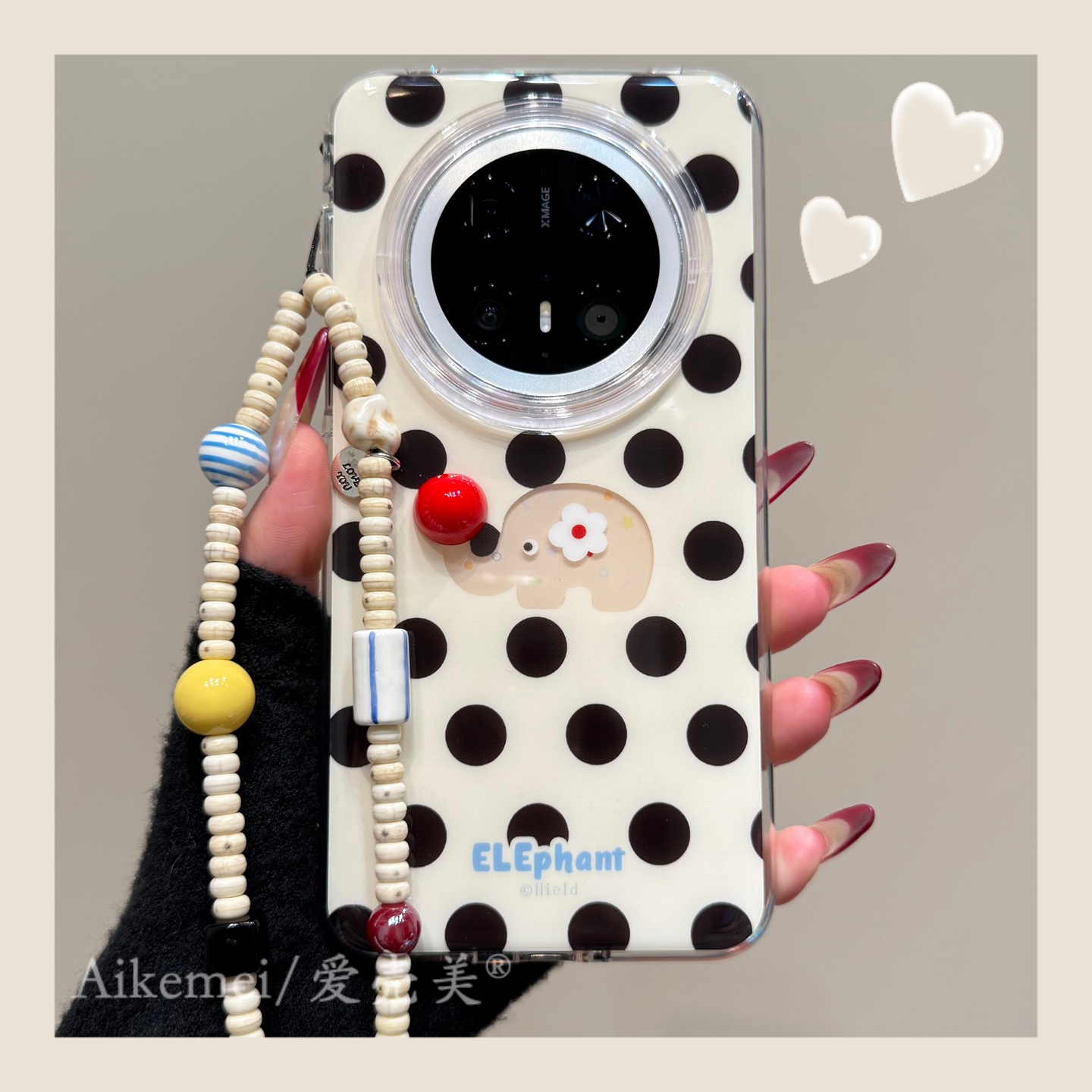 适用华为mate80promax手机壳波点镂空大象mate70pro+立体鼻子链条