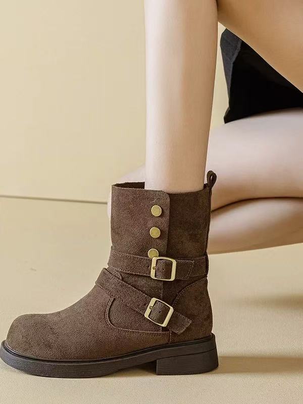 8818欧洲站舒适百搭英伦风美拉德翻折两穿废土时尚短靴