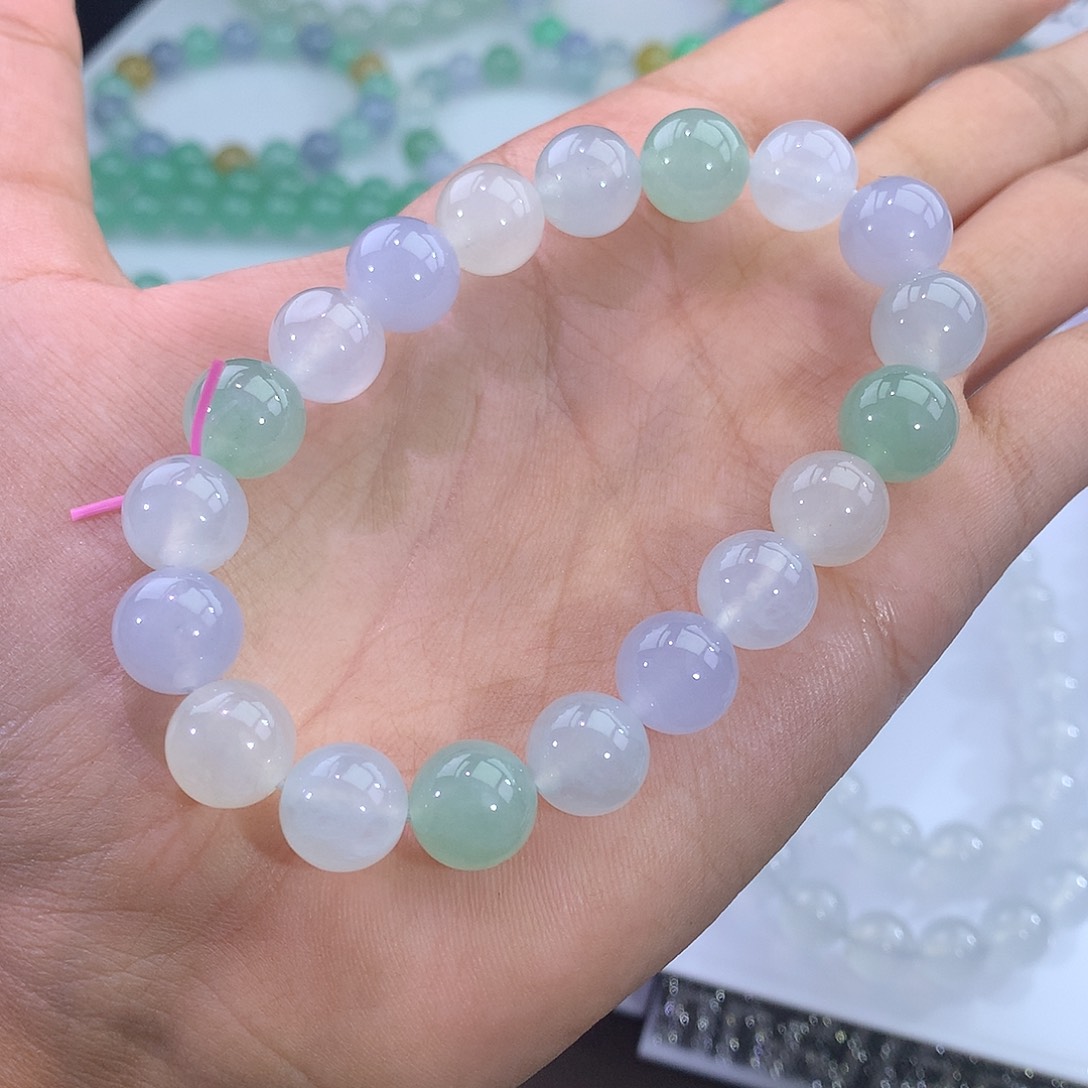 未镶嵌手链翡翠翡翠冰种甜美三彩手串