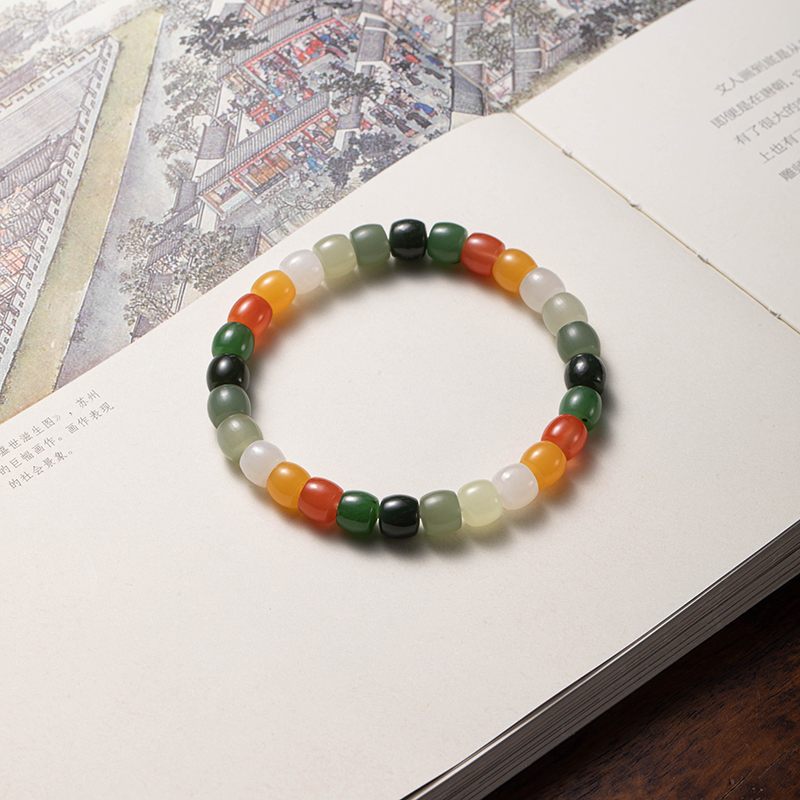 和田玉多宝8*7mm精工直切极限弧单圈手串彩色百搭时尚糖果色