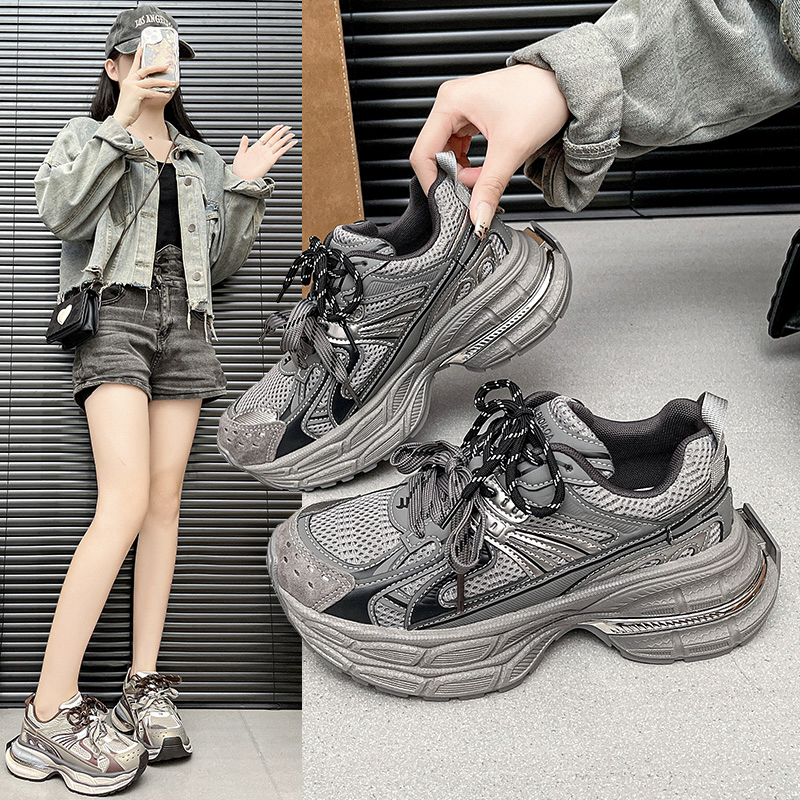 拼色老爹鞋女2025春季新款网面厚底百搭增高运动休闲鞋1008