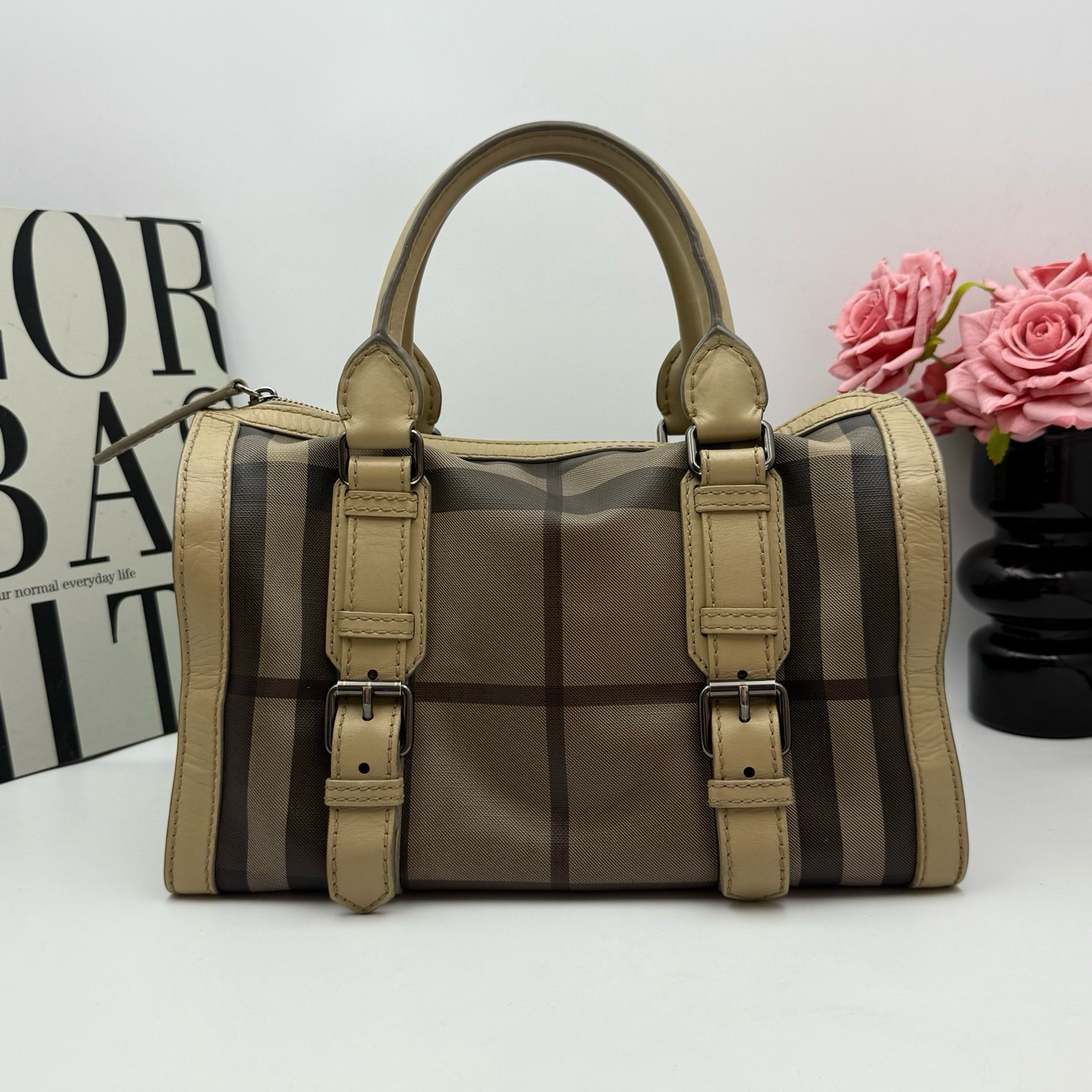 95新 BURBERRY/博柏利 xy 9364 灰色格纹波士顿手提款