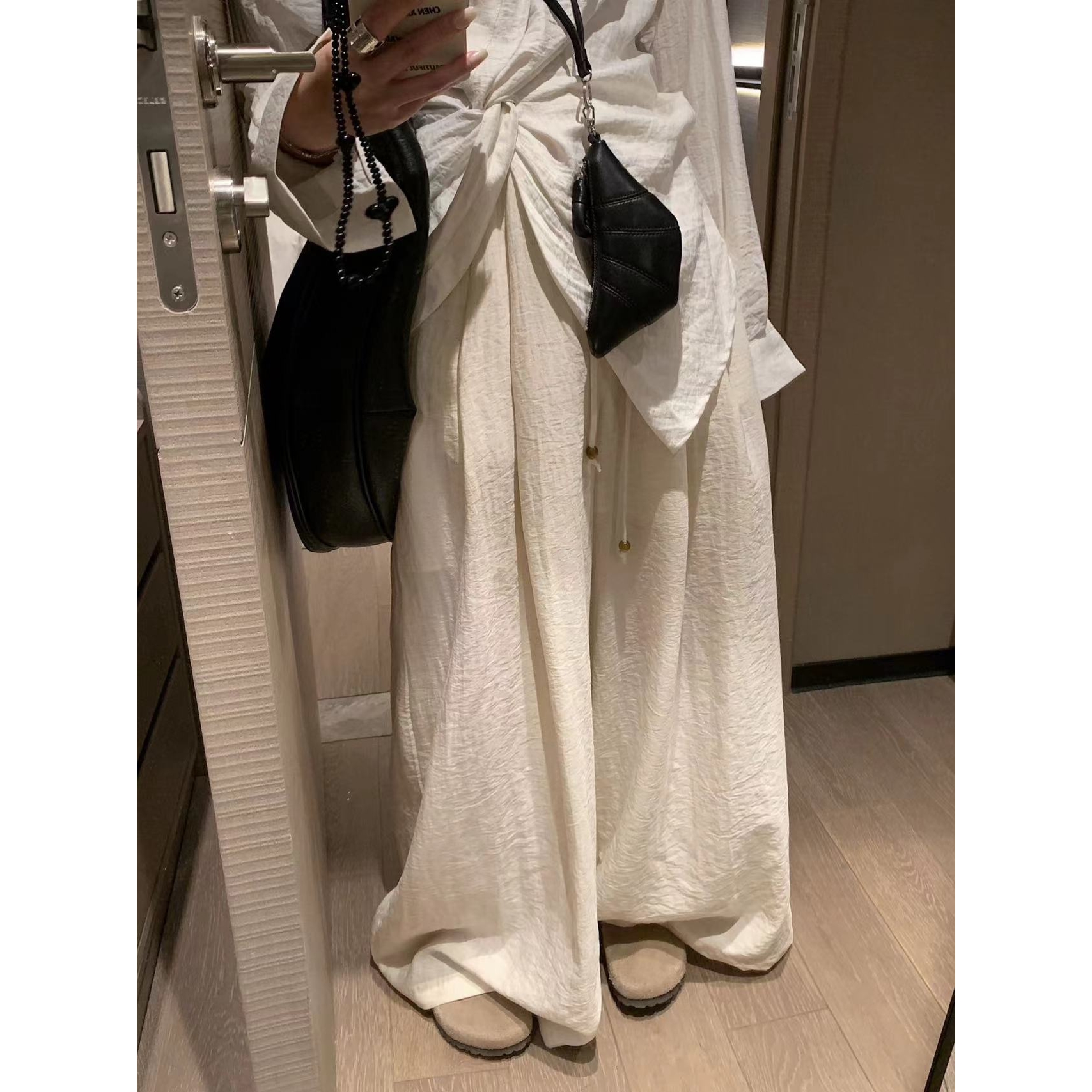 SP【淡定自若】走路带风料子超爱ts混纺亚麻高腰阔腿裤