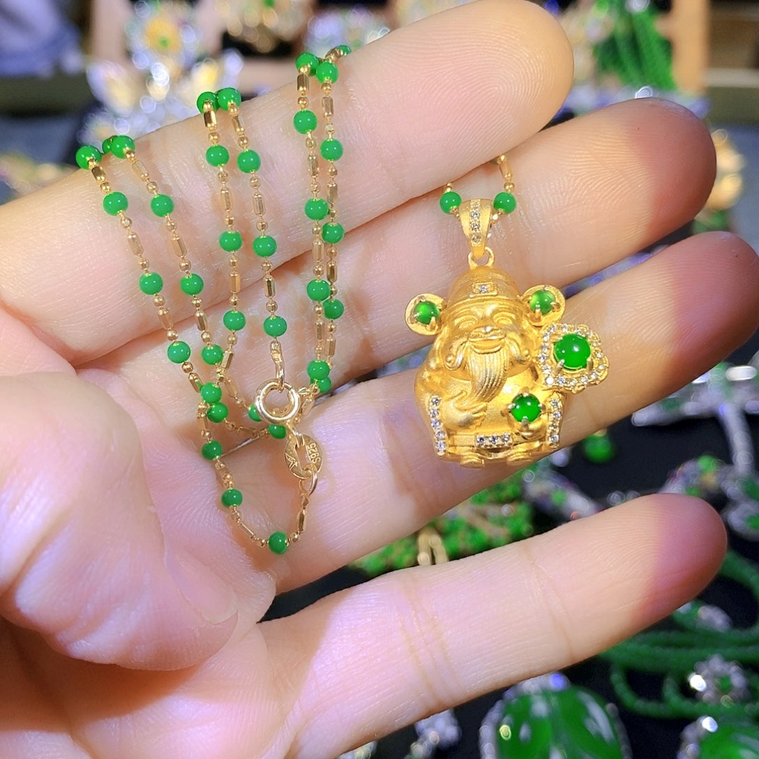 吊坠(不含链)银S925镶嵌翡翠积*卡