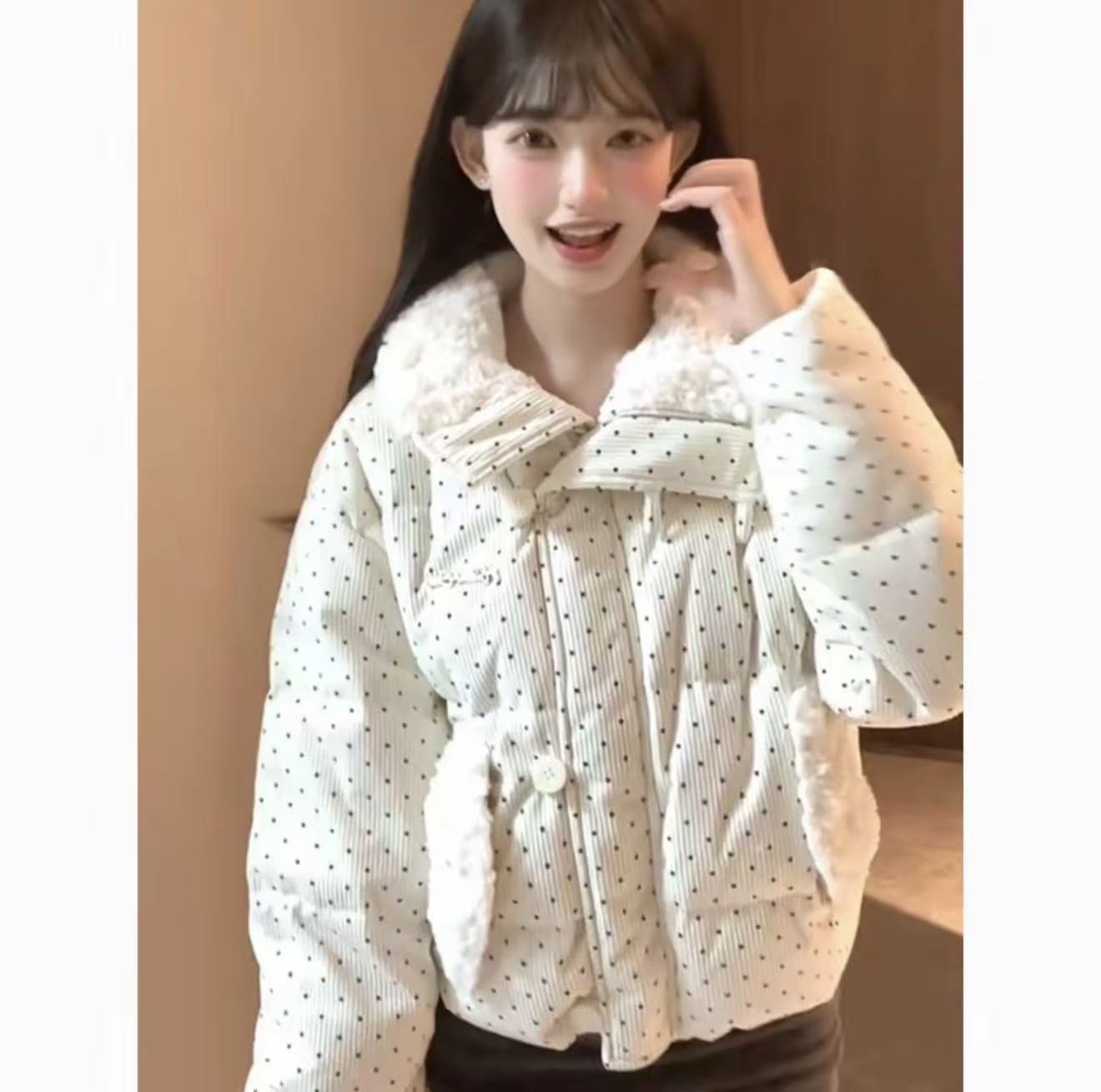 棉衣厚款短款女装棉服免烫小香风冬季时尚波点宽松型