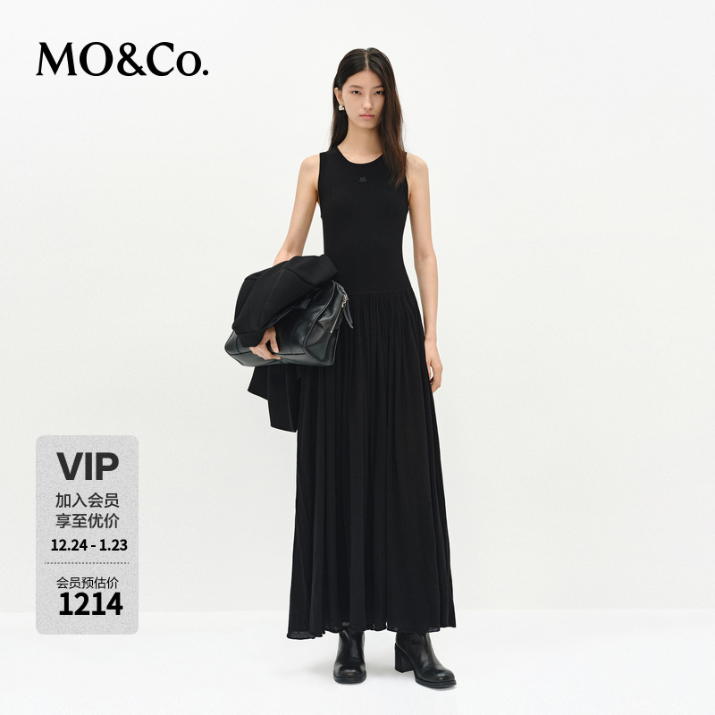 MOCO连衣裙2025新品高比例细支绵羊毛低腰针织长裙MBE1DRS015