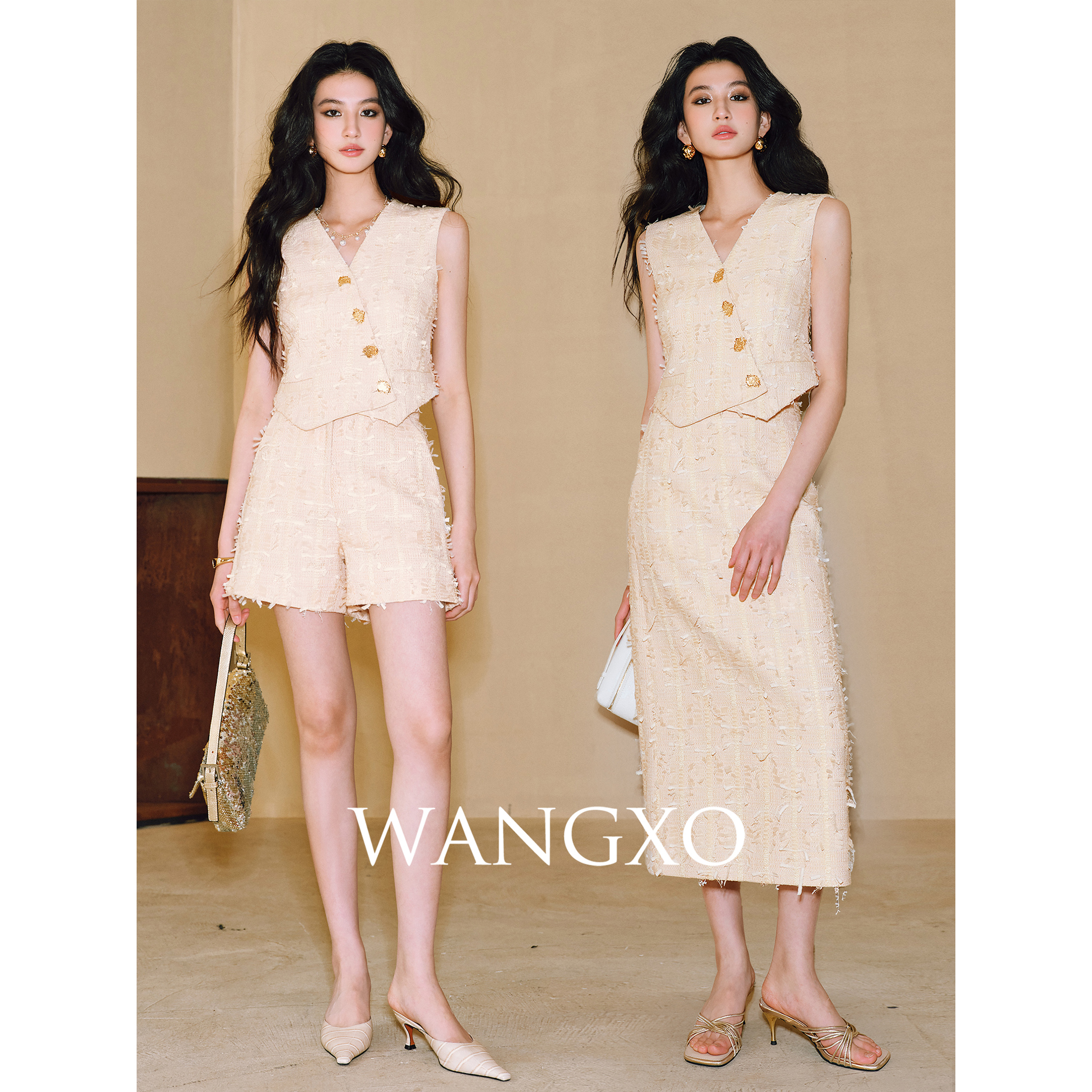 WANGXO 拉毛小香风短裤230851S