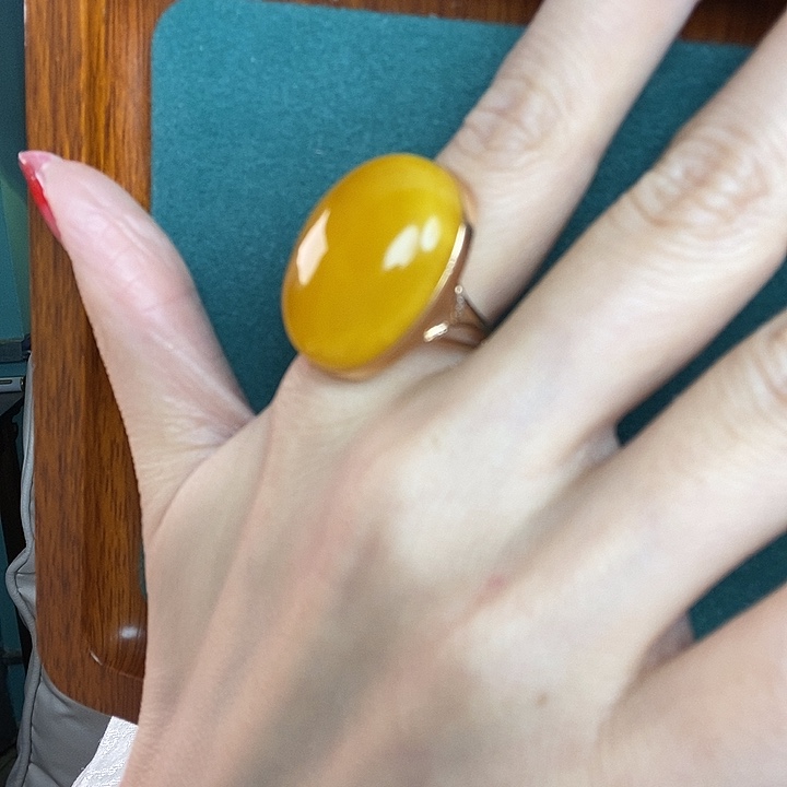 蜜蜡18K金镶嵌戒指戒指