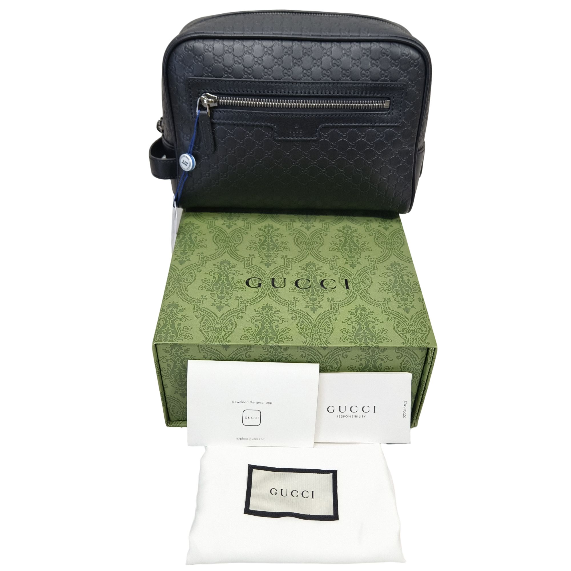 未使用 GUCCI/古驰 二奢男士百搭黑色全皮双G压花手拿洗漱包/1075