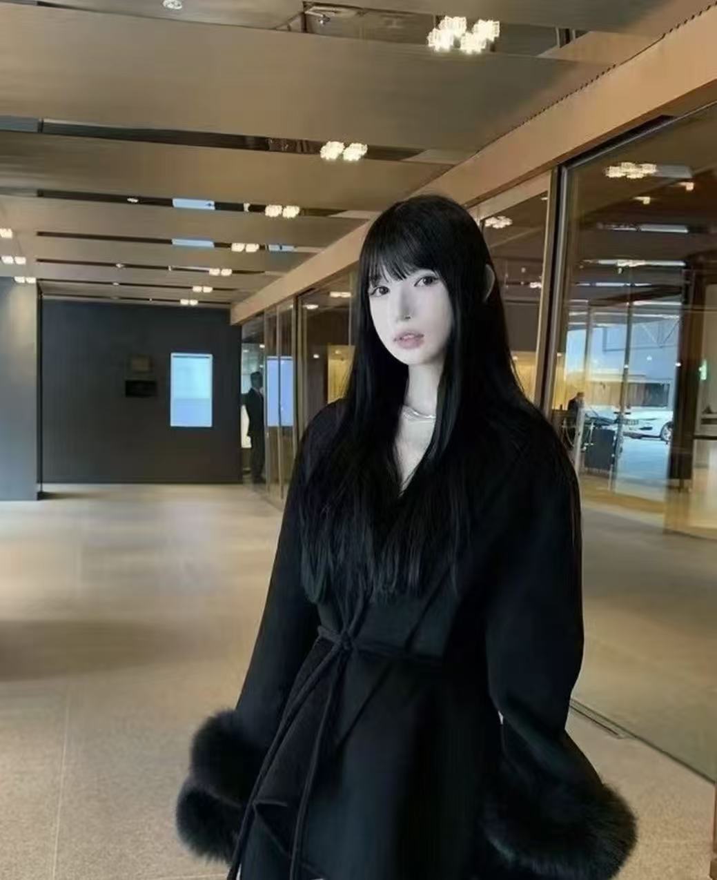 [冬日暮雪]2.0秋冬新款双层狐狸毛袖双面羊毛大衣外套女#5062