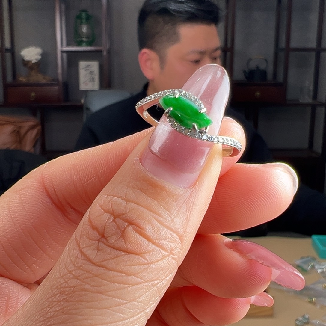 翡翠银S925镶嵌戒指戒指38