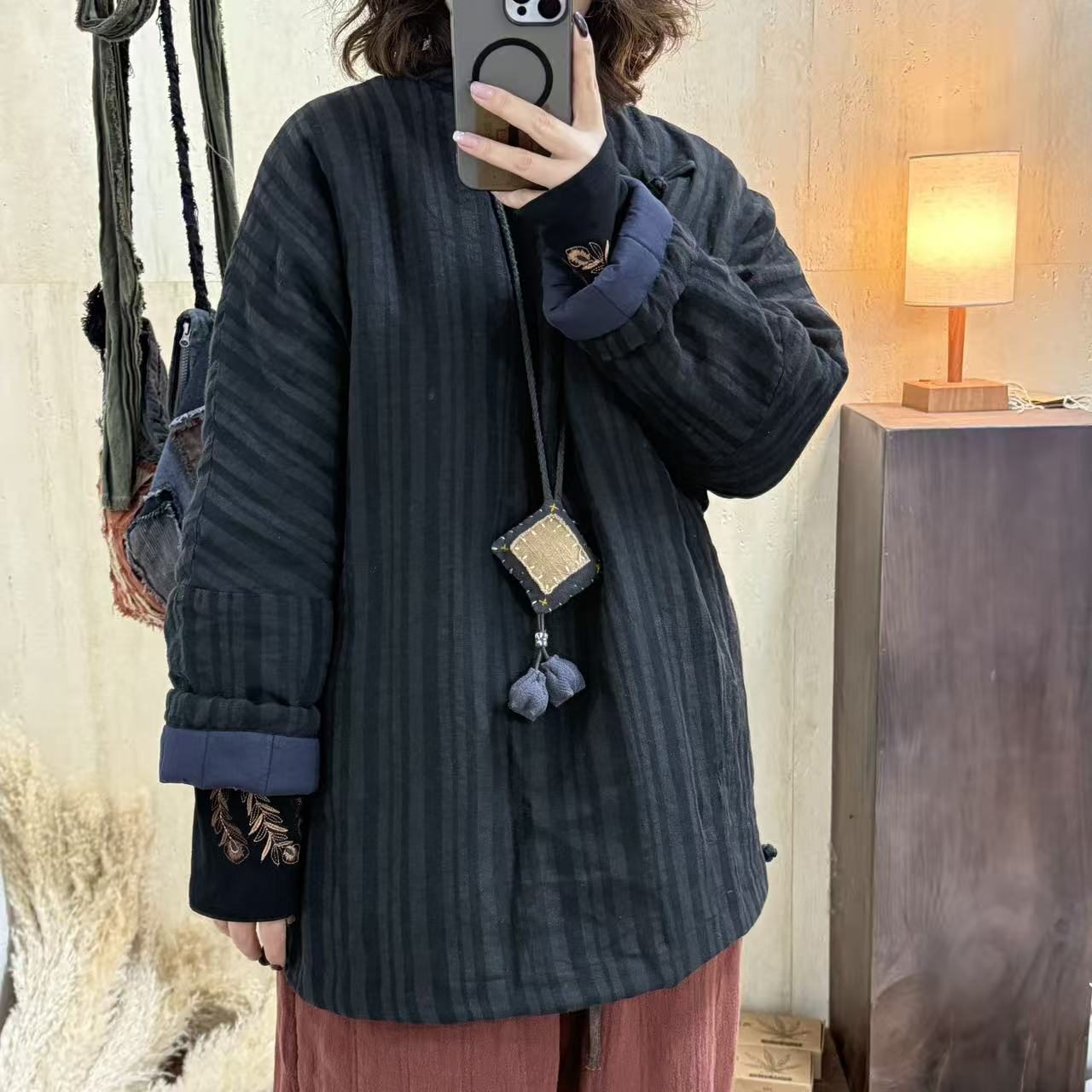[那年]盘扣做旧复古休闲中长款唐装长袖上衣秋冬冬季加厚斜襟棉服