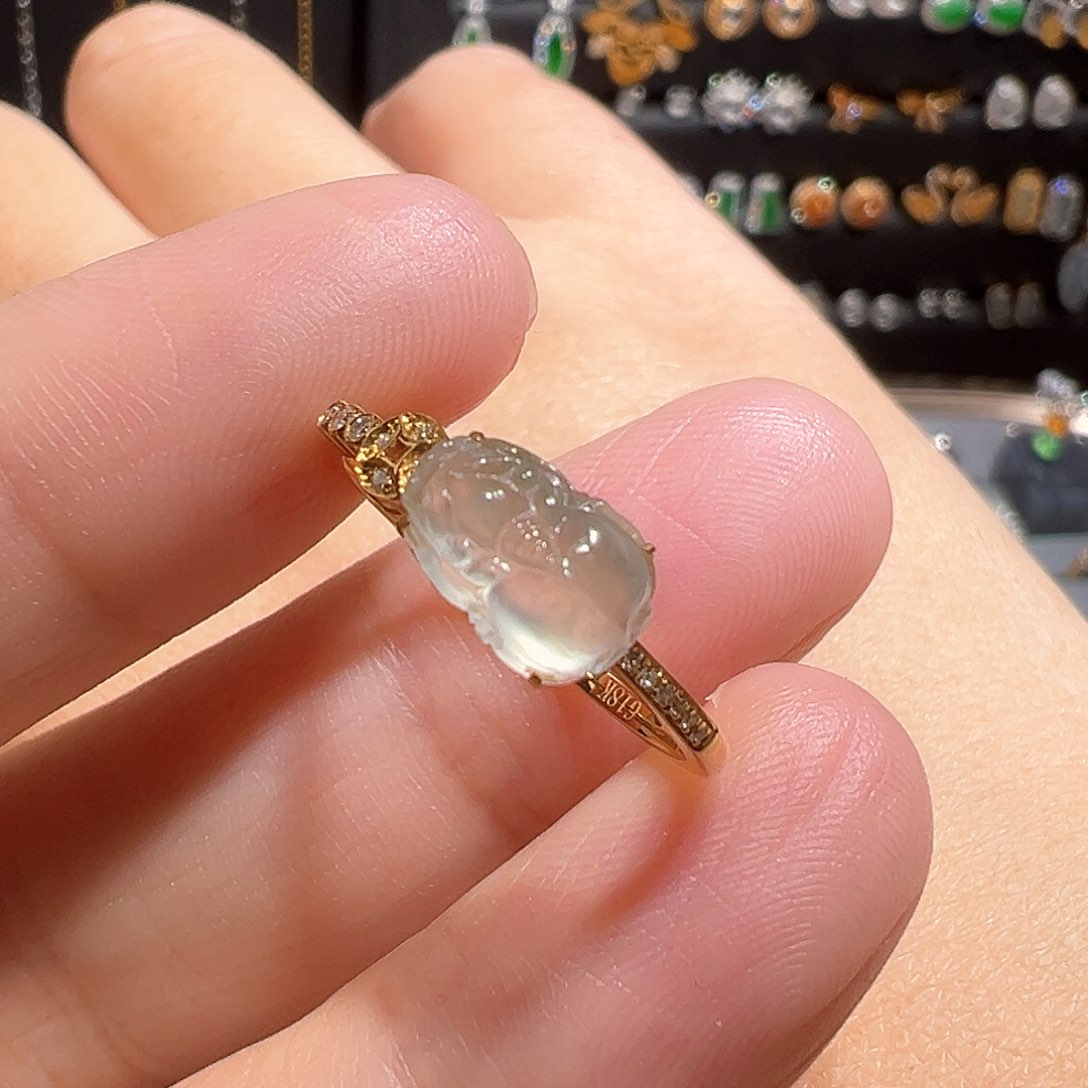 翡翠戒指18K金镶嵌天然A货翡翠戒指