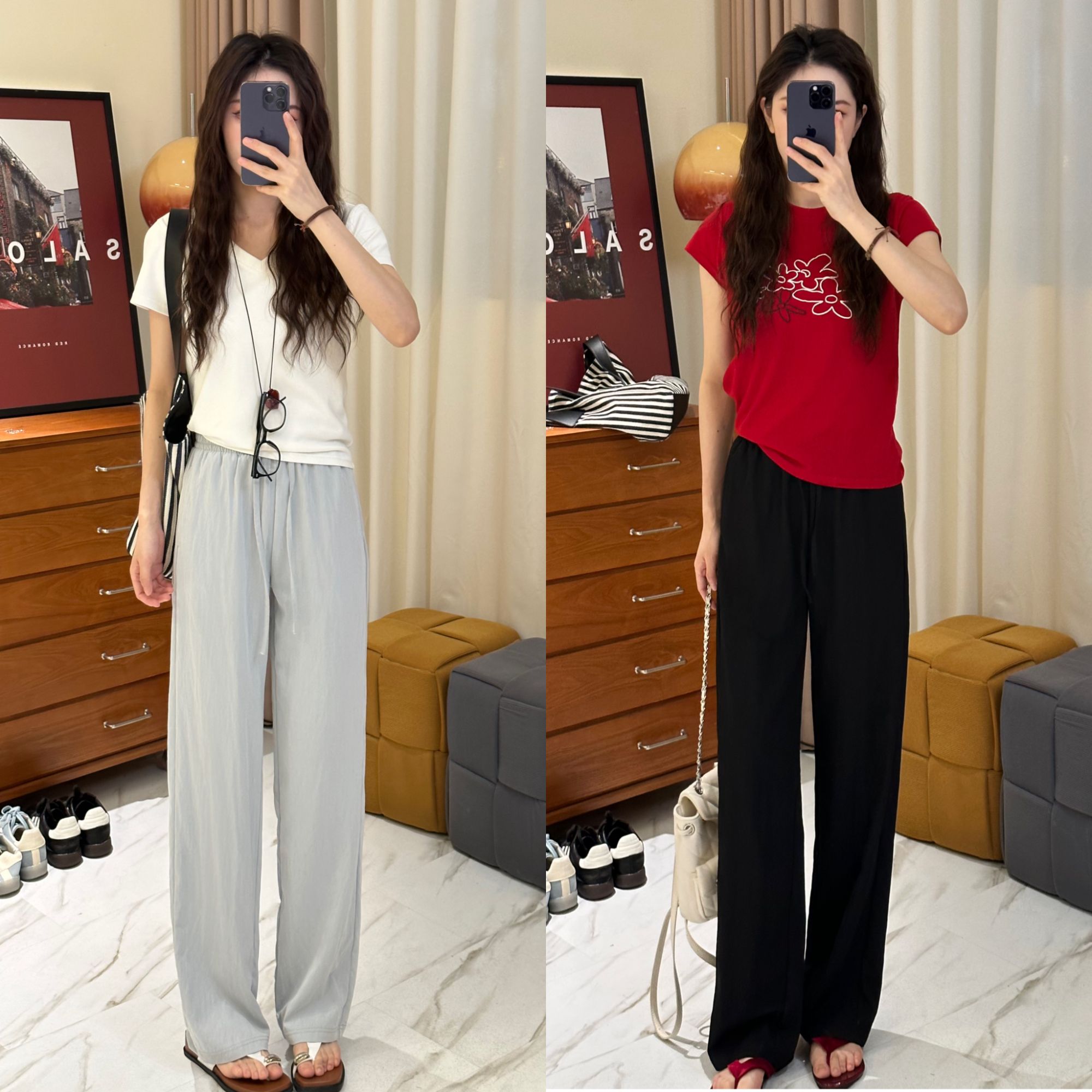 2025年夏季莱赛尔褶皱松弛感窄版直筒显瘦阔腿凉凉裤#9999