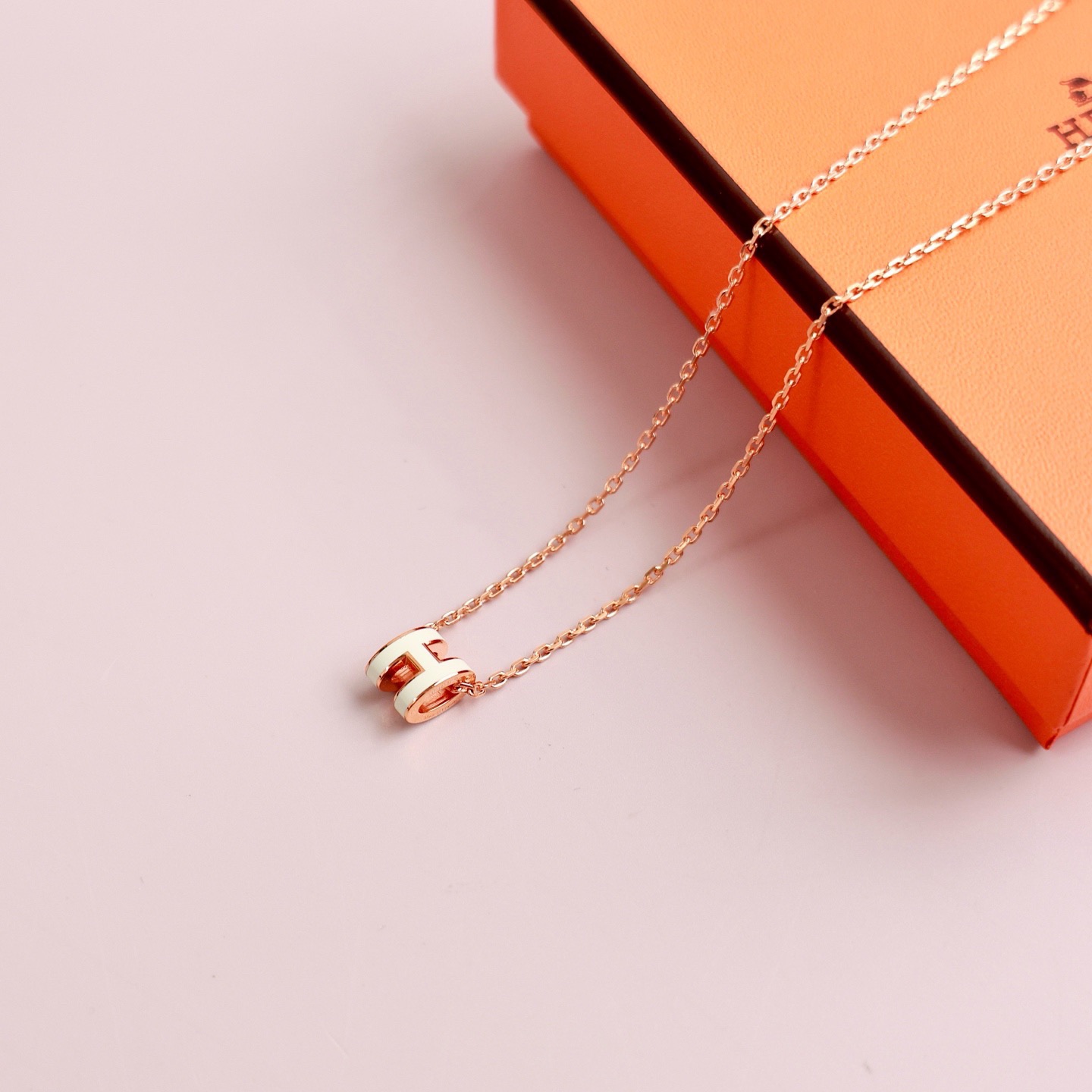 99新 Hermes/爱马仕 Mini POP H 白色项链/链长40cm/3244