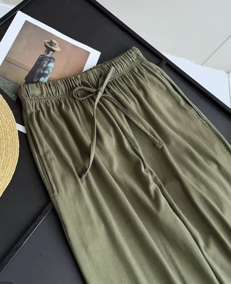 爆款时尚新款女裤铜氨丝轻奢休闲女士夏季透气速干弹力松紧腰