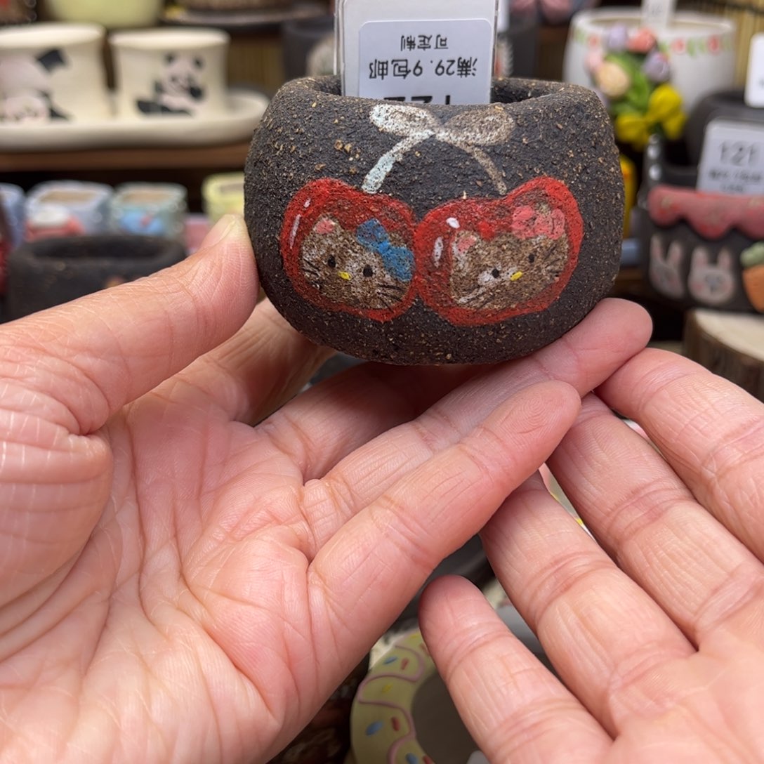 红陶122樱桃花盆黑粗陶