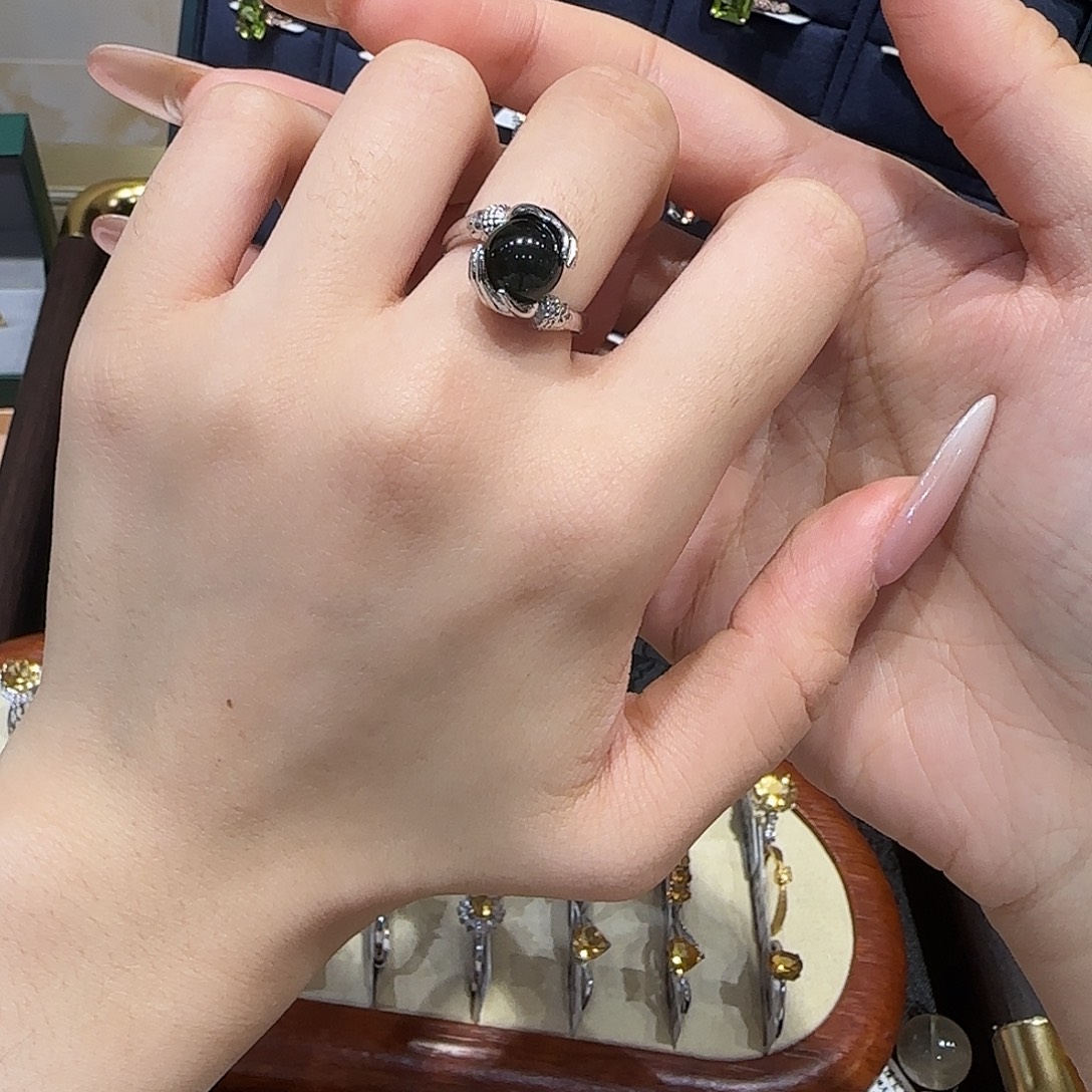 银S925镶嵌发晶戒指绿发晶戒指