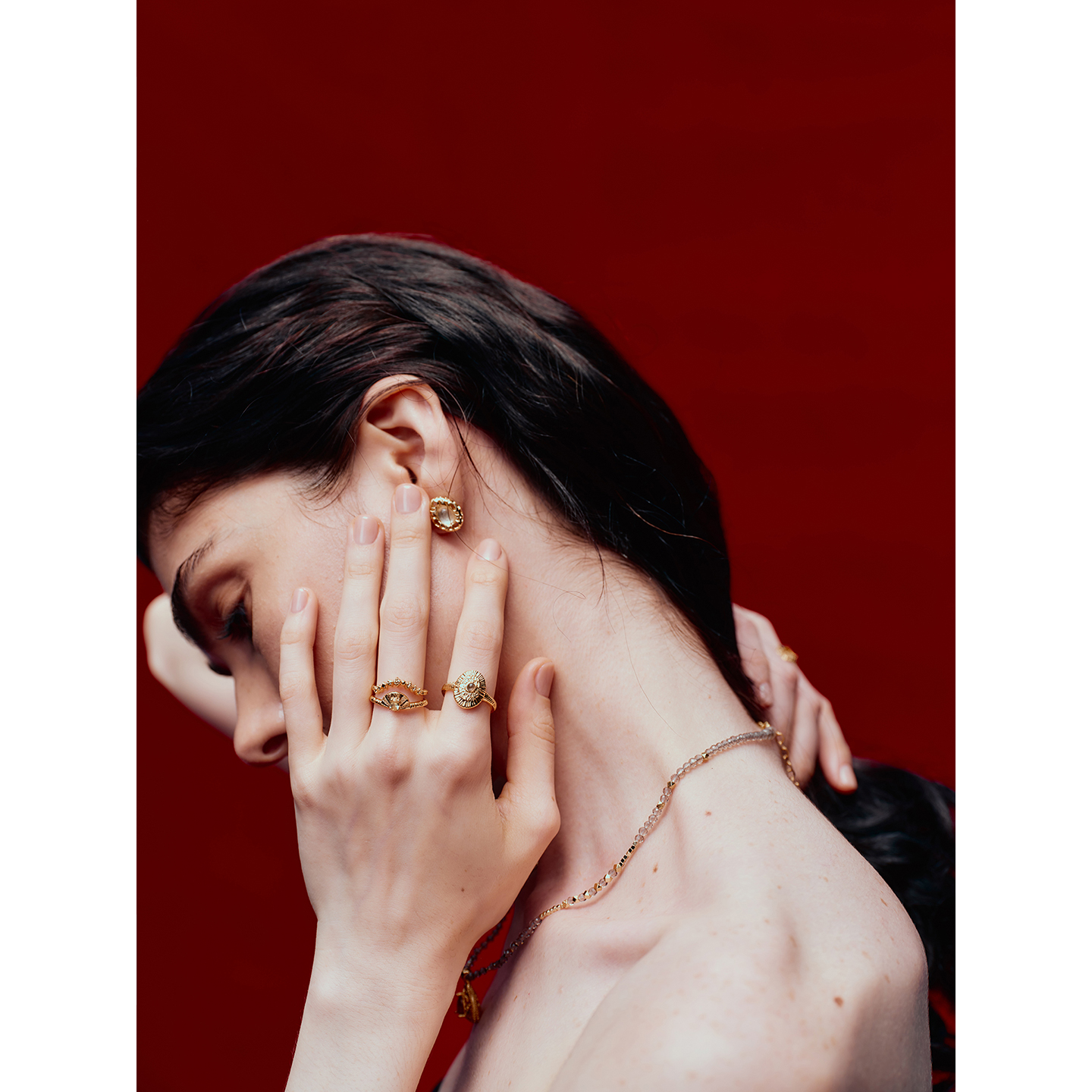 铜合金锆石戒指 ATELIERSO 品牌 26春夏 复古雕花圆片戒指