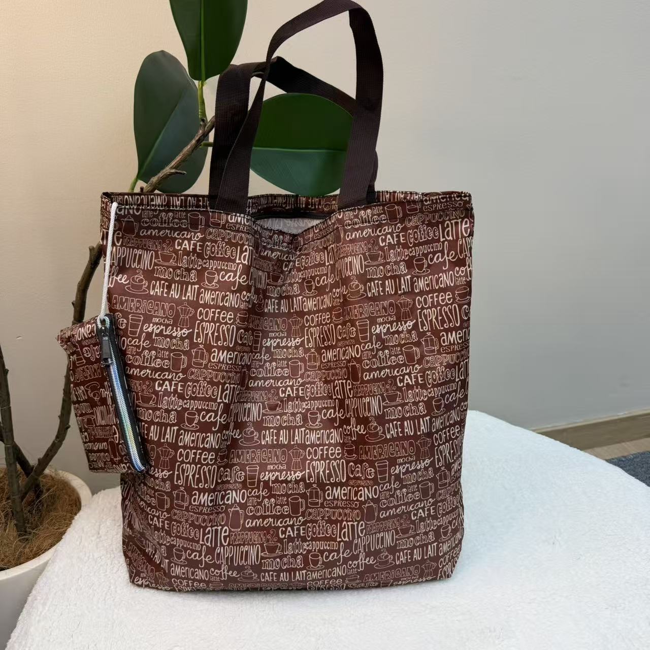 45x40cm 可爱卡通大号防水拉链折叠购物袋   咖啡屋