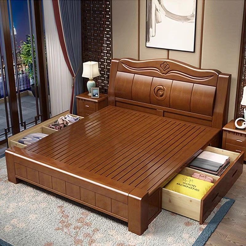 新中式实木床主卧1.8米双人简约现代家用1.5米框架高箱储物婚大床