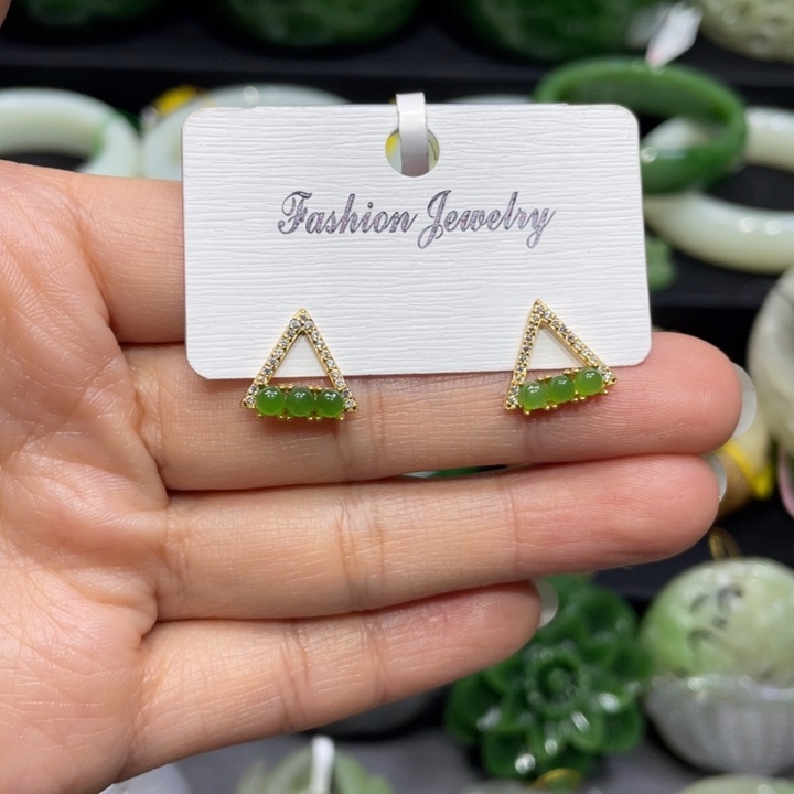 和田玉耳饰银S925镶嵌