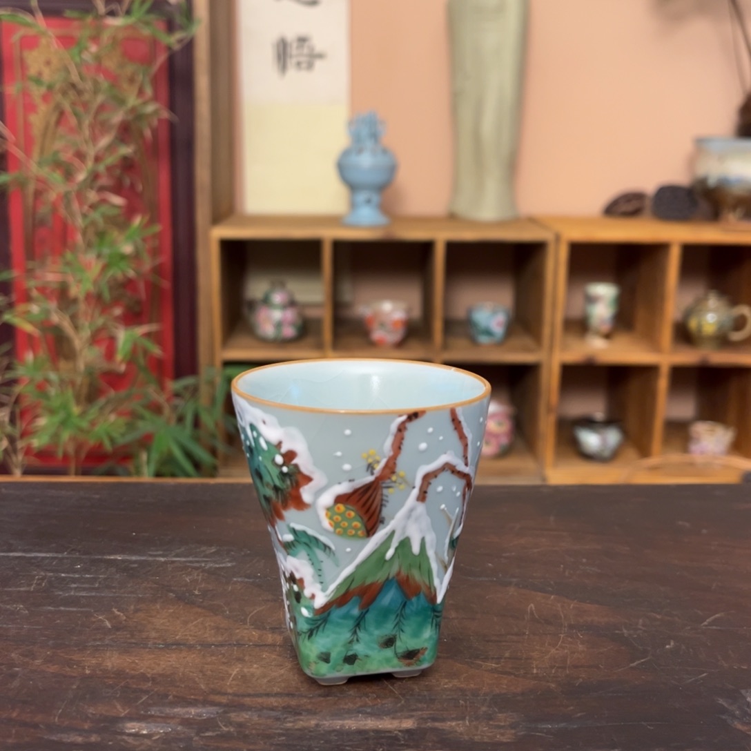 杯柴烧纯手工手绘陶瓷