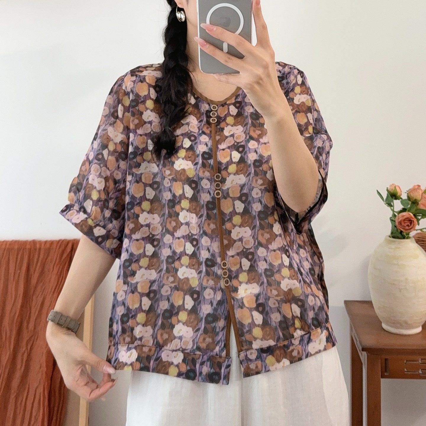 7719新款夏季减龄气质洋气碎花小衫QZ